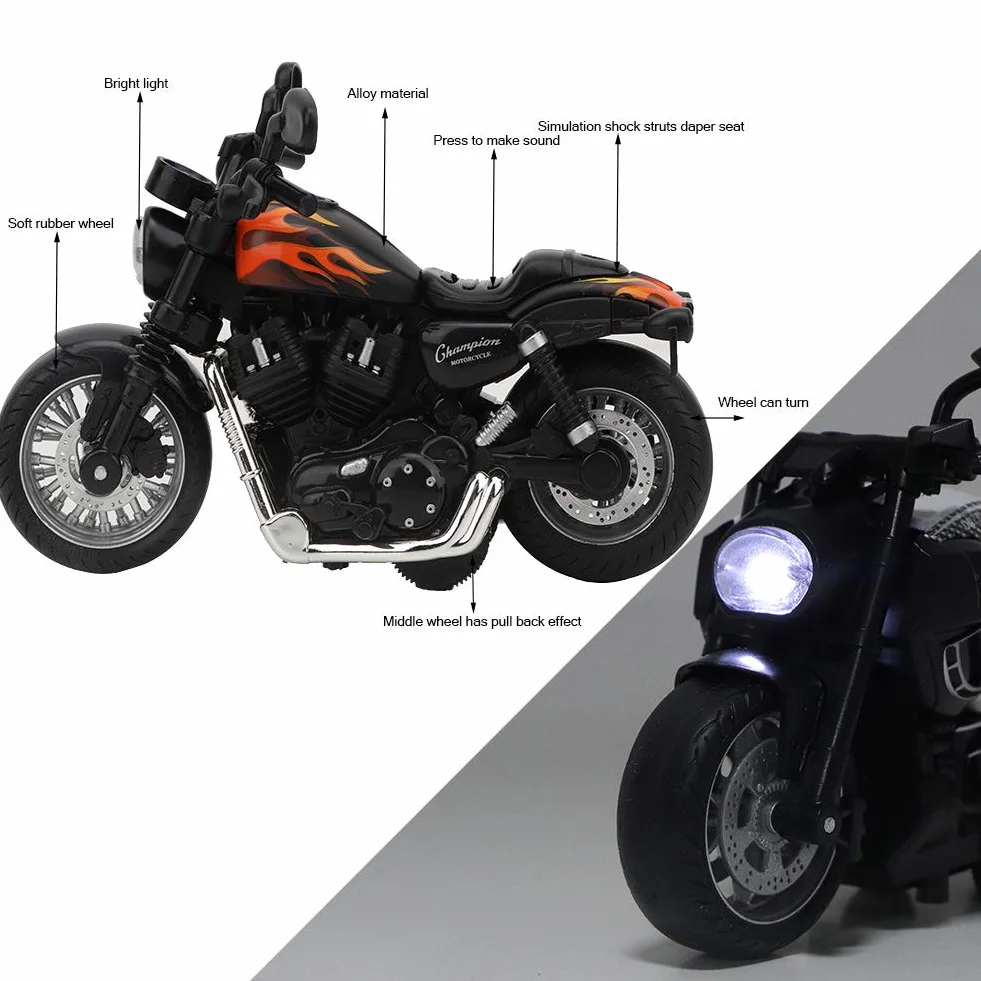 Motorbike Model Toy, Electric Alloy Car High Simulation Model Toy with Light and Music Education Toys Gift For Children[Black]
