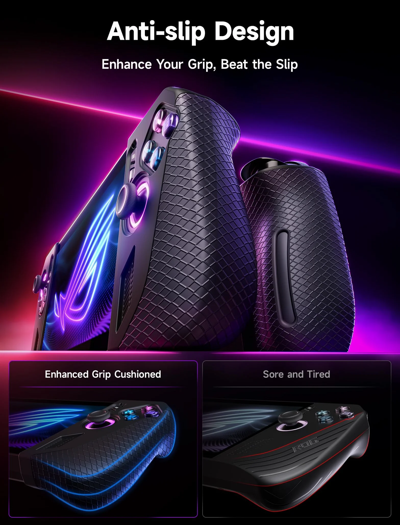 JSAUX Silikonowe etui ochronne kompatybilne z ROG Ally X, ROG Ally X Grip Skin, akcesoria - zestaw silikonowych rękawów (jeden lewy i jeden prawy) - PC0113 czarny