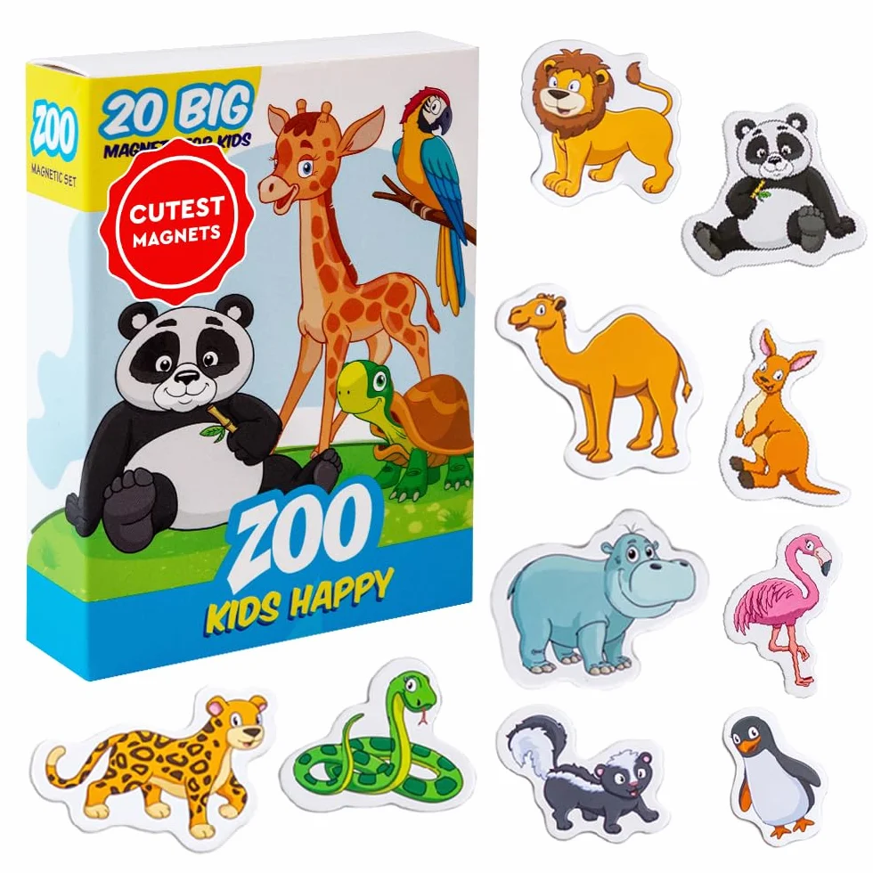 20 szczęśliwych magnesów do zoo dla dzieci na tablicę magnetyczną - zabawki - gry edukacyjne od 3 lat