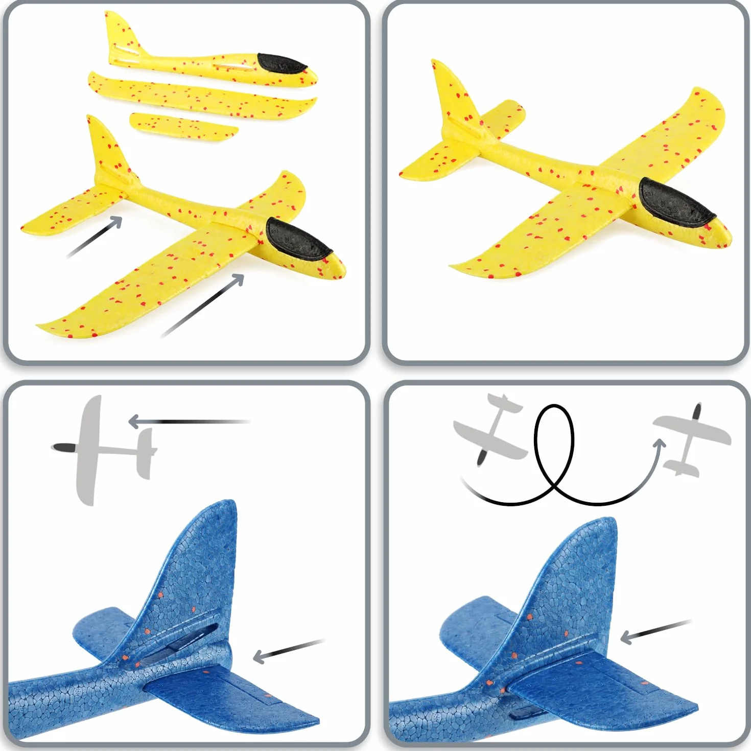 COM-FOUR® 3x styropianowe samoloty dla dzieci i doroslych - stabilny szybowiec z systemem wtykowym - model szybowca - ultralekki model samolotu - styropianowy samolot (3 sztuki - 3 kolory)