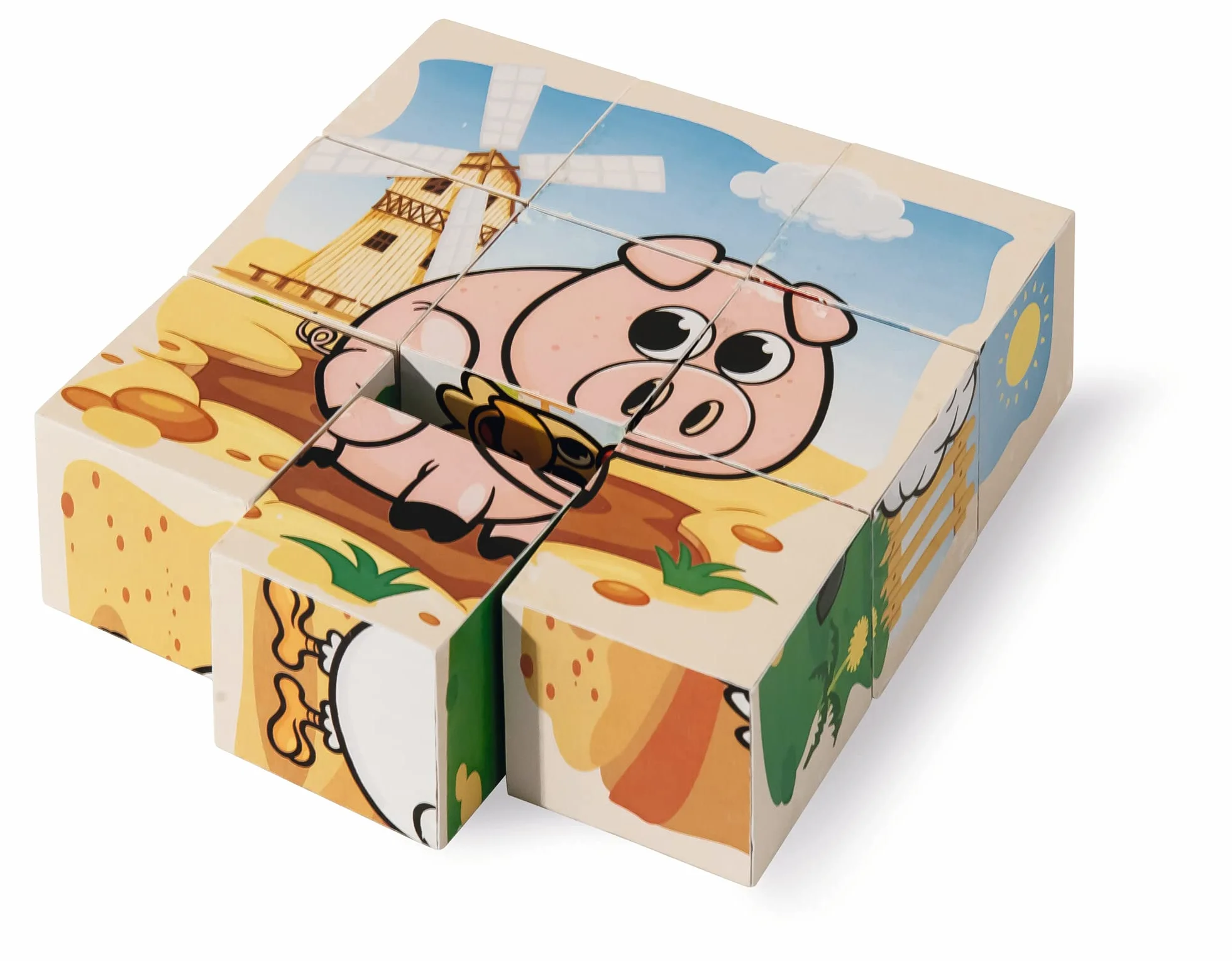 Eichhorn - Kostki z obrazkami, gospodarstwo rolne, 9 klocków z 6 motywami, w zestawie szablon, 9-częściowy, rozmiar 10,5 x 10,5 cm, ze 100% drewna sosnowego z certyfikatem FSC, od 2 lat