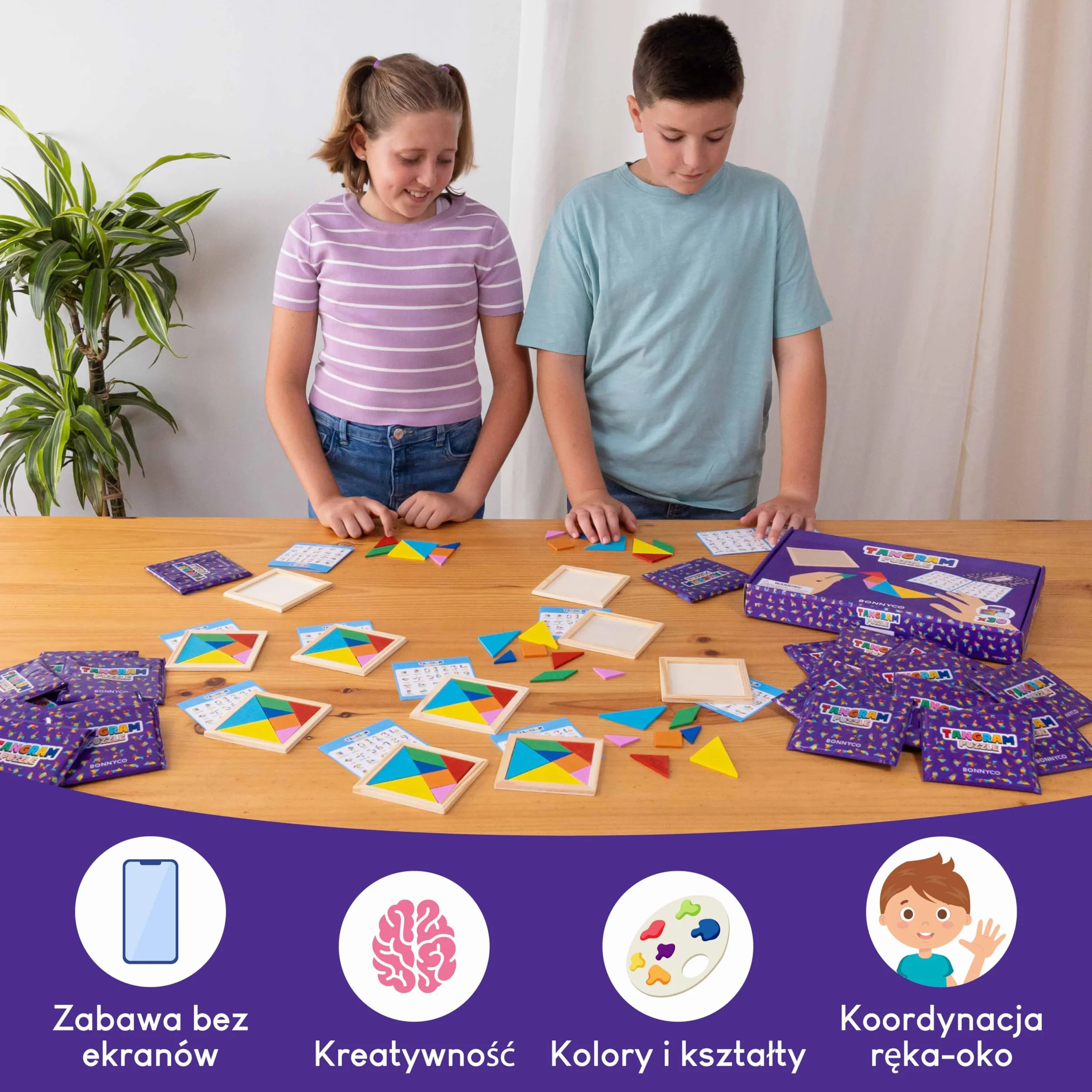 BONNYCO Puzzle Tangram dla Dzieci Pakiet 30 Wypełniaczy do Torebek Imprezowych Unisex. Wypełniacze do Torebek Imprezowych Dla Maluchów. Prezenty na Przyjęcia Dzieci