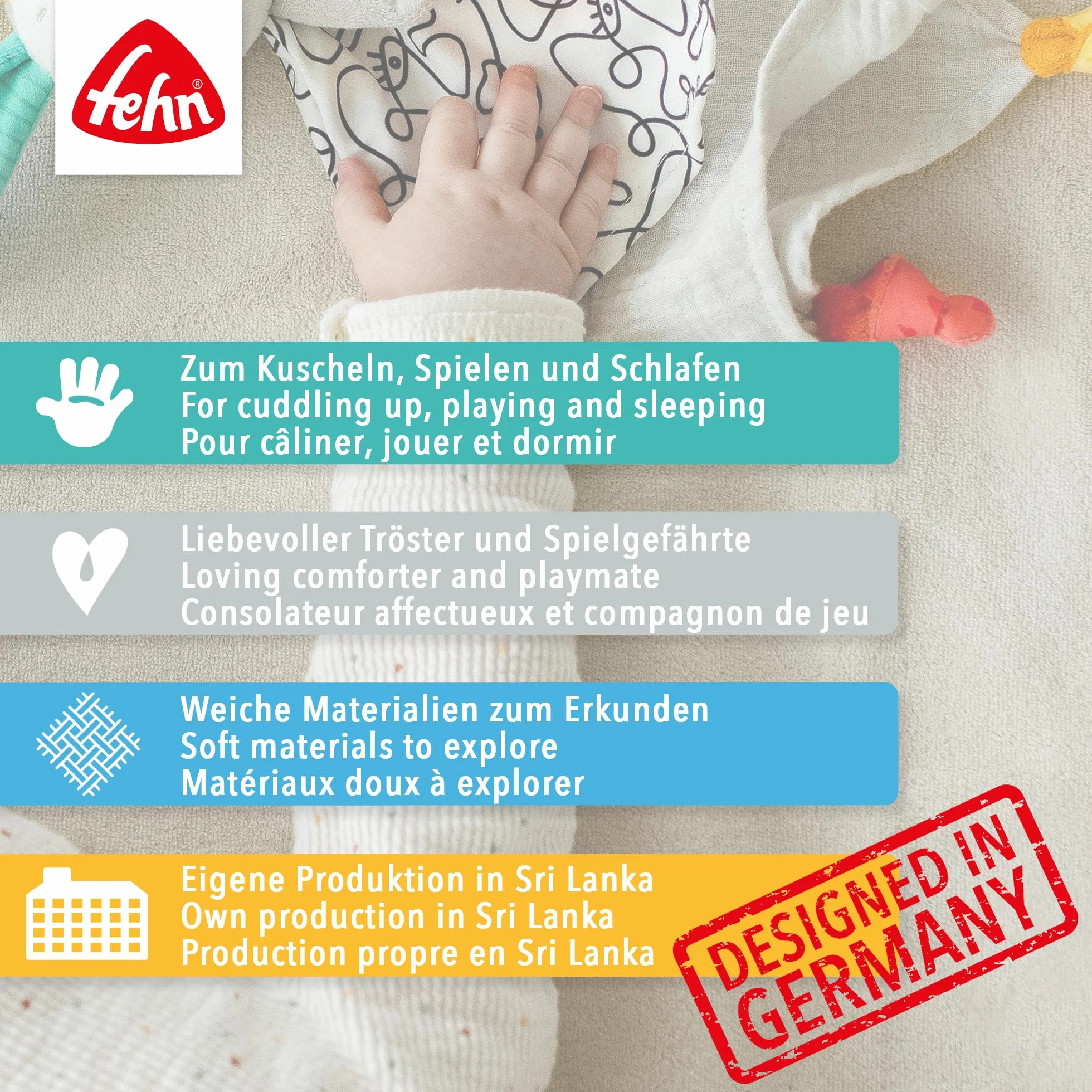 Fehn Chusta do przytulania zając NATUR – towarzysz zabaw i przytulanka z bawełny z kontrolowanej uprawy biologicznej (kbA) z mocowaniem na smoczek – dla niemowląt i małych dzieci od 0+ miesięcy
