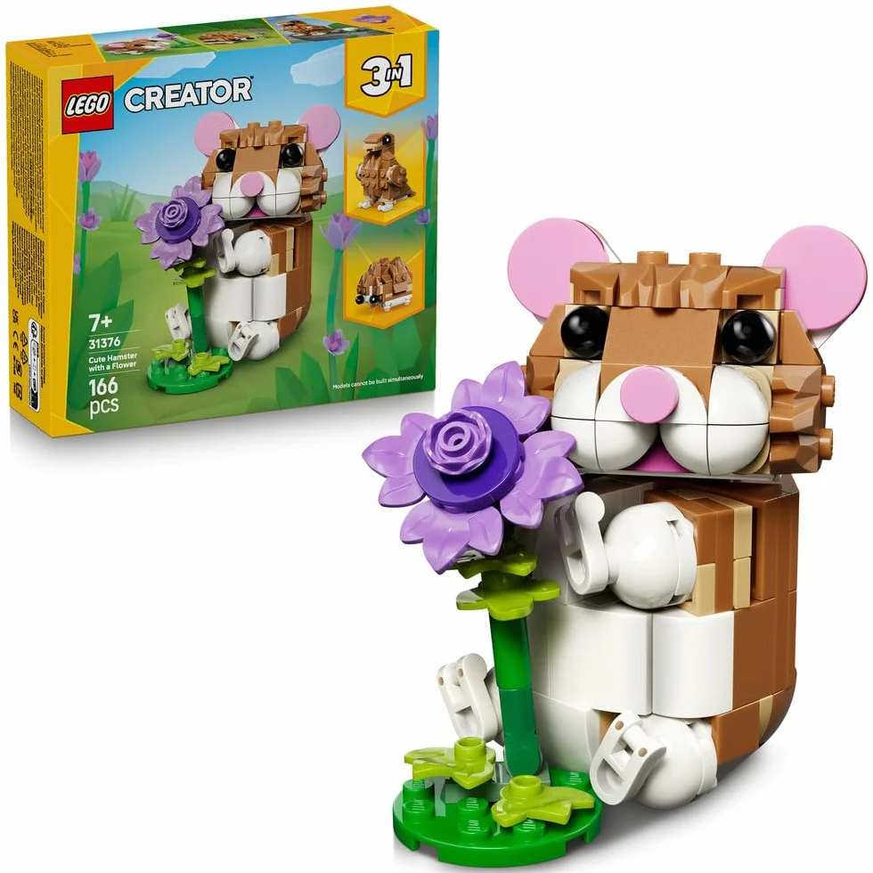 LEGO Creator 3in1 Cute Hamster with a Flower Toy - Animal Figure Transforms into a Hedgehog or Eagle - DIY Room Decor Idea - Birthday Gift for 7+ Year Old Girls & Boys - 31376
