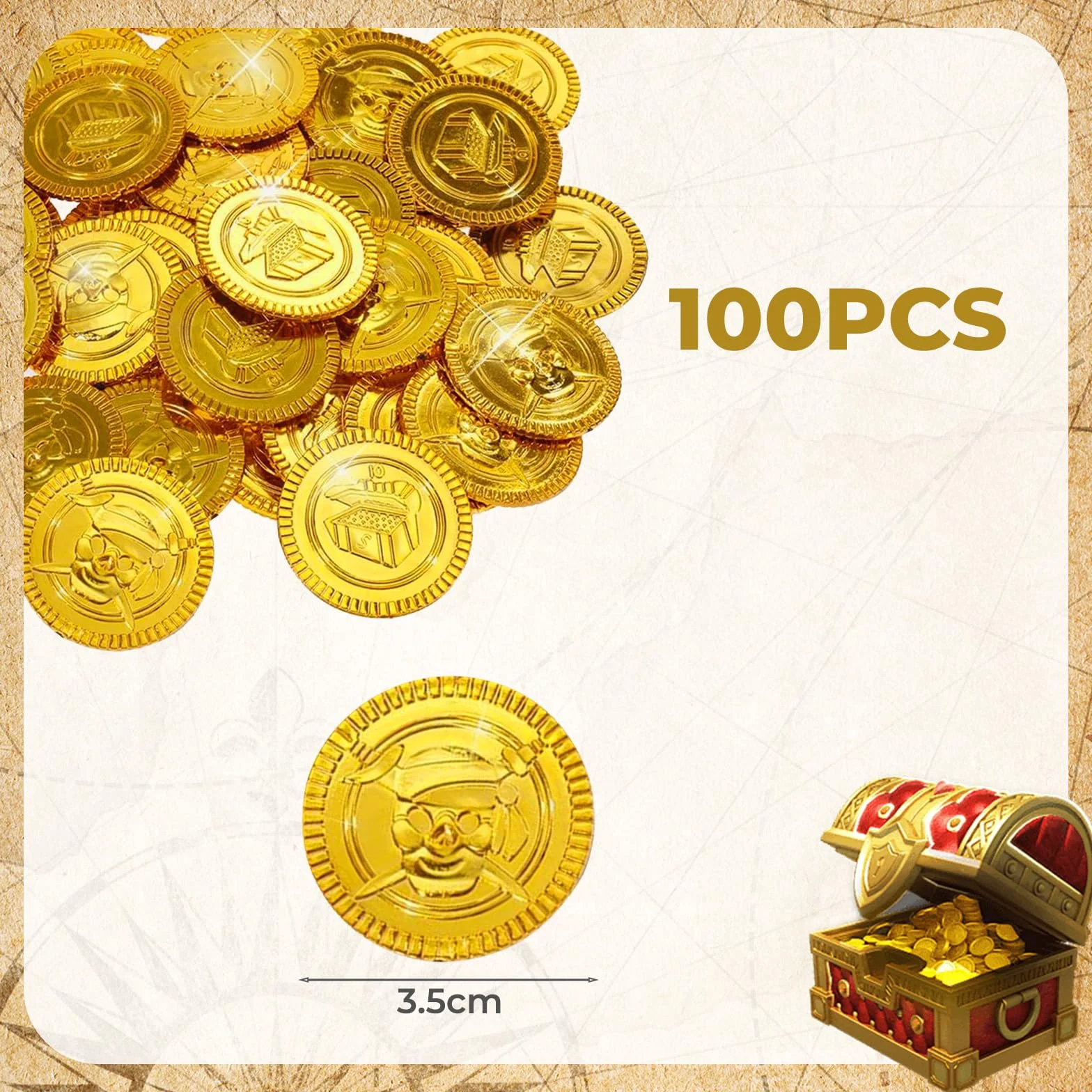 Złote Monety Piratów 100 sztuk na Urodziny Prezent Uczestnictwa