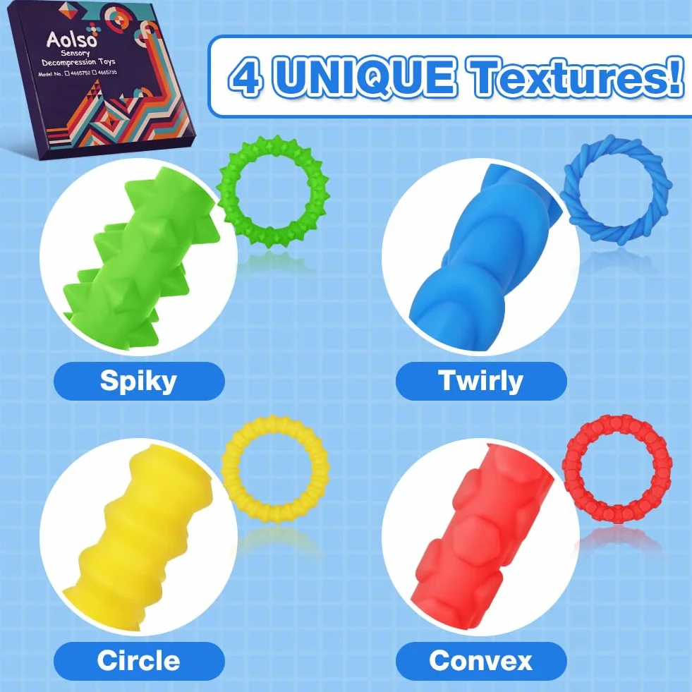 Aolso Fidget Toys, 4 szt. elastycznych bransoletek Fidget do redukcji stresu dla dzieci, antystresowych dorosłych, gry autyzm dla Adhd, Autyzm łagodzący lęk przed stresem, jako prezenty dla dzieci