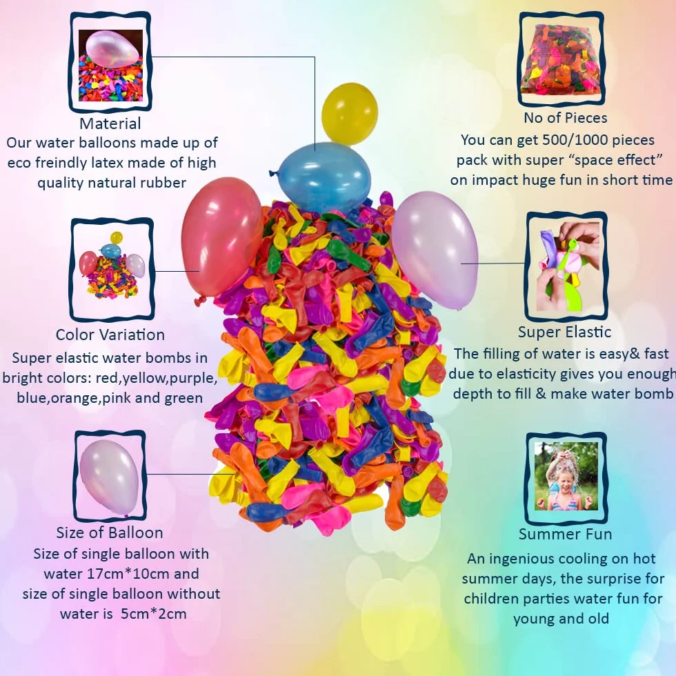 1000 balonów wodnych | Mega Pack | Balony wodne | Balony wodne z pomoc do napełniania kranu | mix kolorów