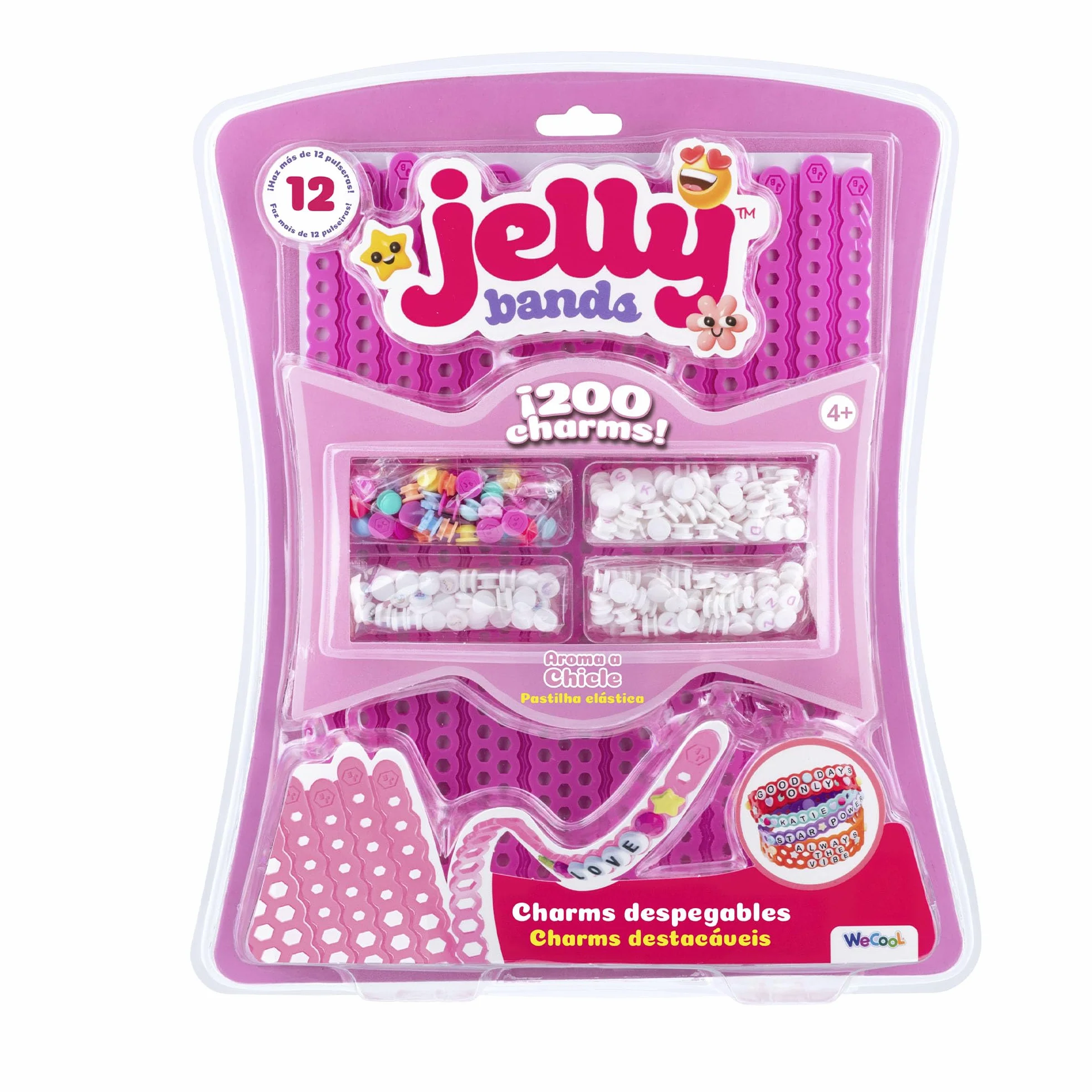 Bizak Jelly Bands Guma do żucia, zestaw zapachowych bransoletek do tworzenia i dopasowywania, zawiera zawieszki 3D i charmsy, słodki zapach i różowy, od 4 lat (63335564-6)
