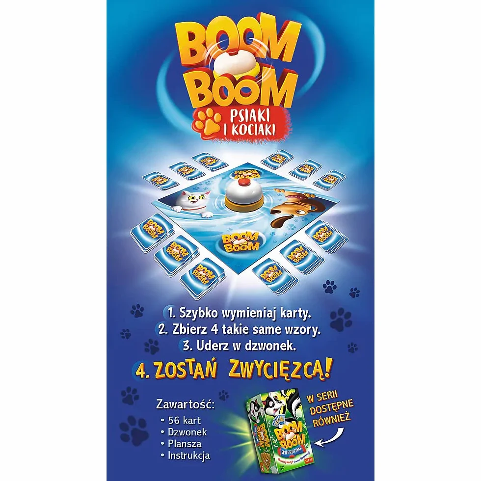 Trefl, Boom Boom, Psiaki i Kociaki, Dynamiczna Gra Familijna, Zabawa Dla Całej Rodziny, Gra Karciana z Dzwonkiem, Pieski, Kotki, Familijna Gra Dla Dzieci od 6 Lat