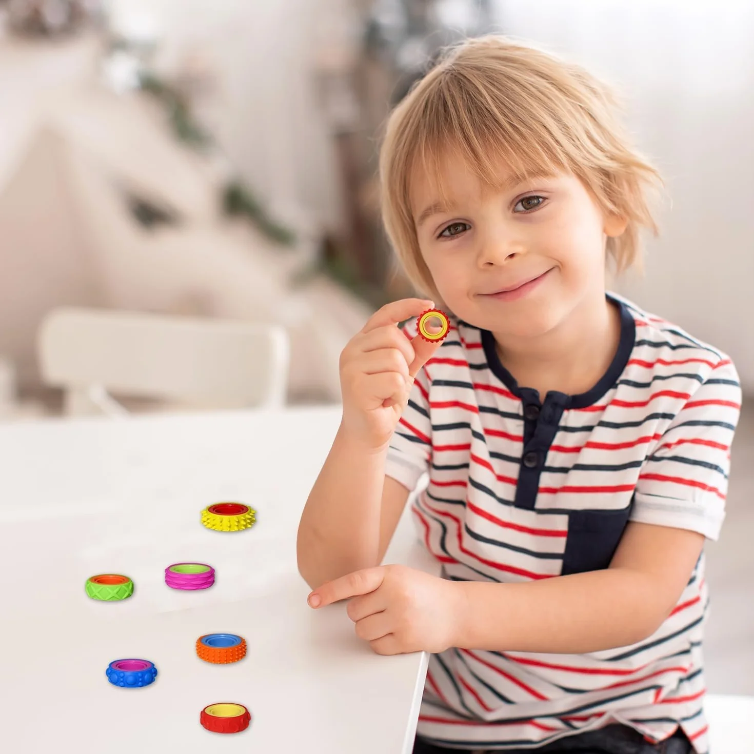 12 sztuk fidget zabawki antystresowe, pierścień antystresowy dla dzieci, sensoryczne zabawki Fidget, silikonowe zabawki łagodzące stres, pierścień do klasy, szkoły, biblioteki