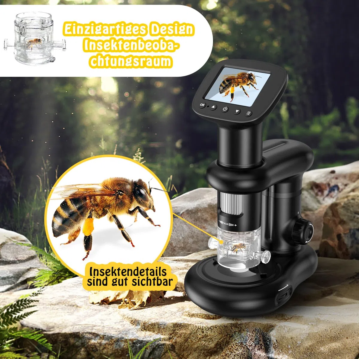 Microscope IMICHI mikroskop dla dzieci z ekranem LCD 1000 x duże powiększenie, wyraźny obraz, wyjątkowa przegródka na owady, dla dzieci, mikroskop cyfrowy przenośny