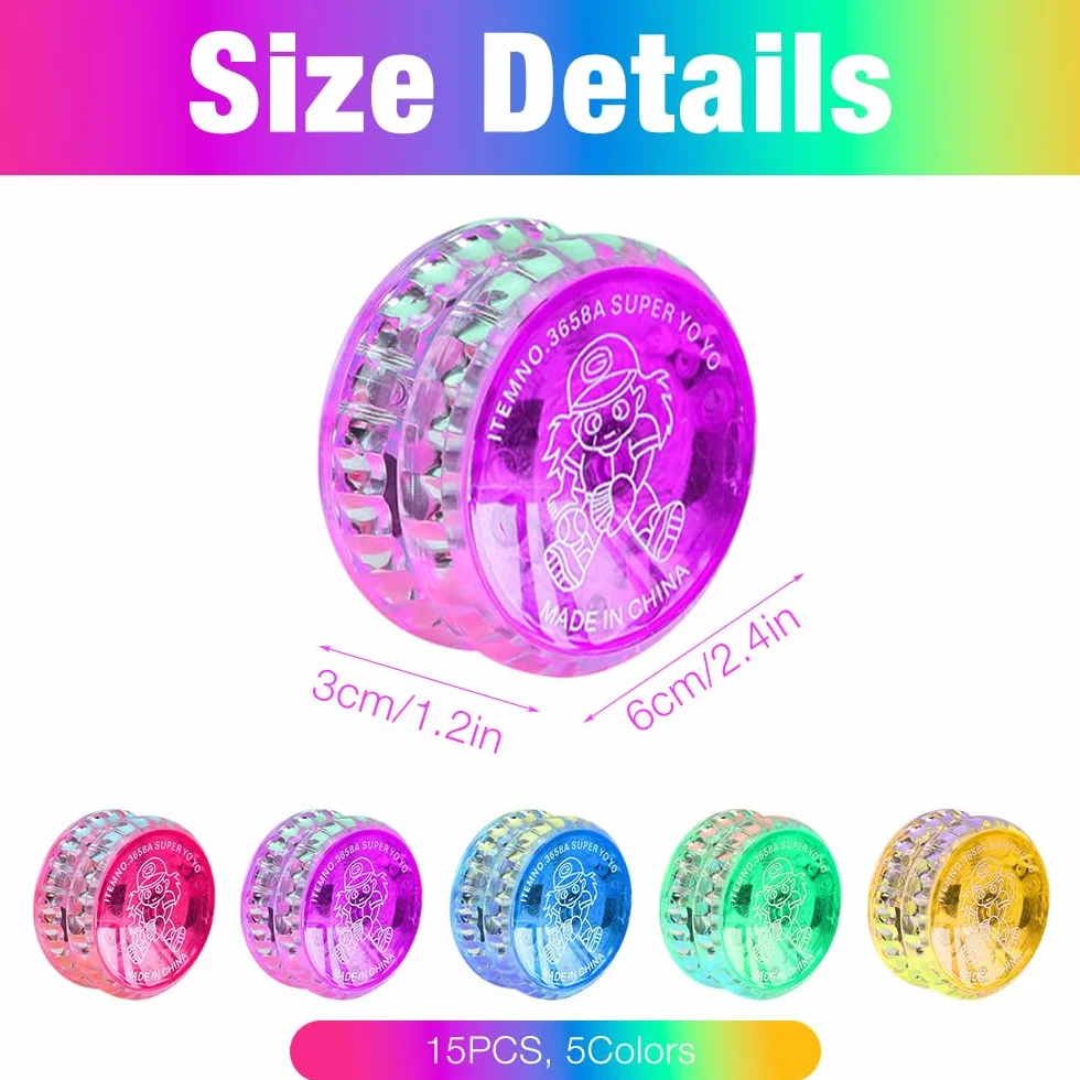 Foreverup 15 sztuk lamp LED Jo-Jo, tworzywo sztuczne, Responsive Yoyo, Responsywne łożyska kulkowe Jo-Jo na urodziny, imprezę, prezent dla gości, upominek, do klasy, nagrody