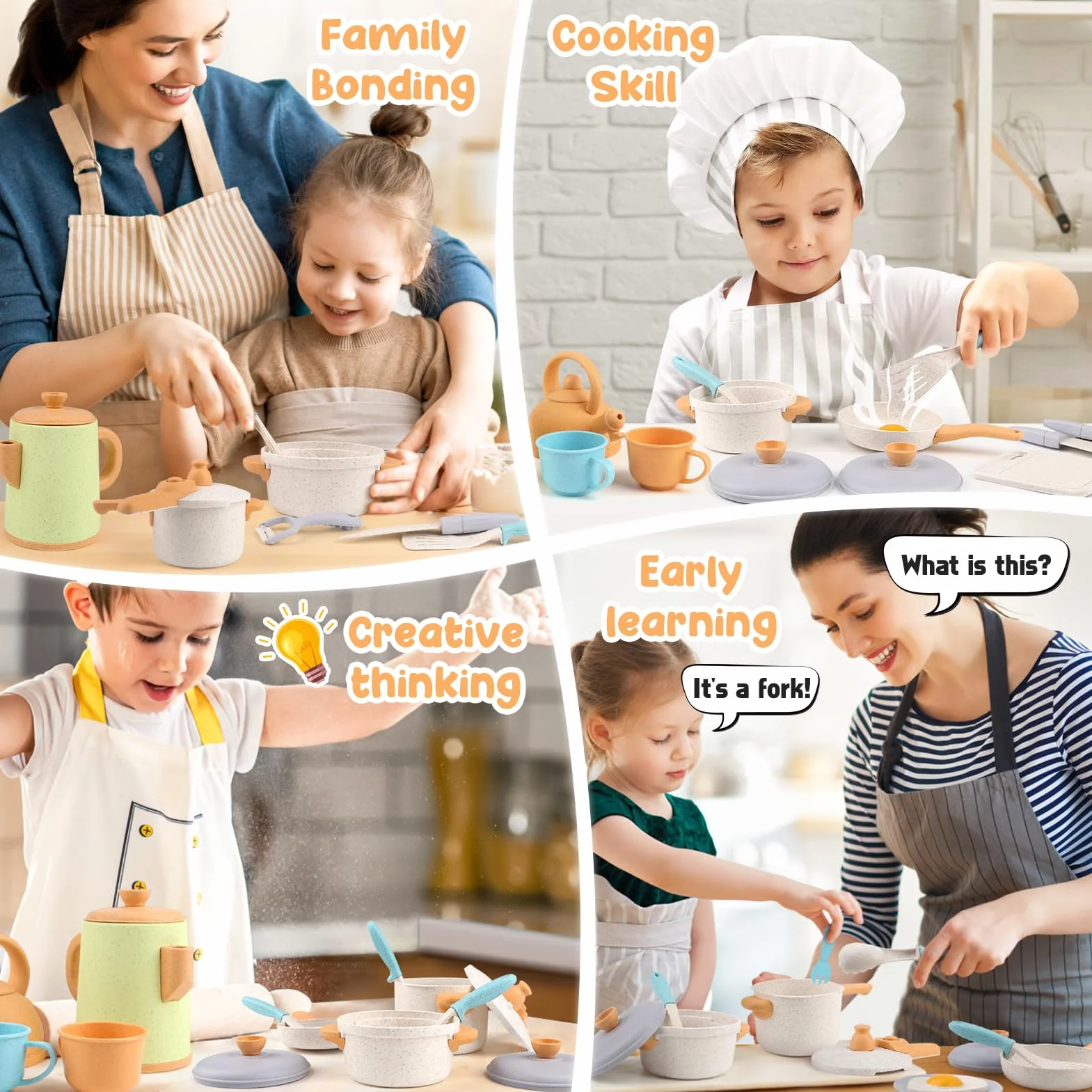 Dreamon Akcesoria kuchenne do zabawy dla dzieci, zestaw zabawek do gotowania, naczynia kuchenne i patelnie, zestaw do zabawy dla małych dzieci, kuchnia, gotowanie, zestaw zabaw, prezenty dla chłopców