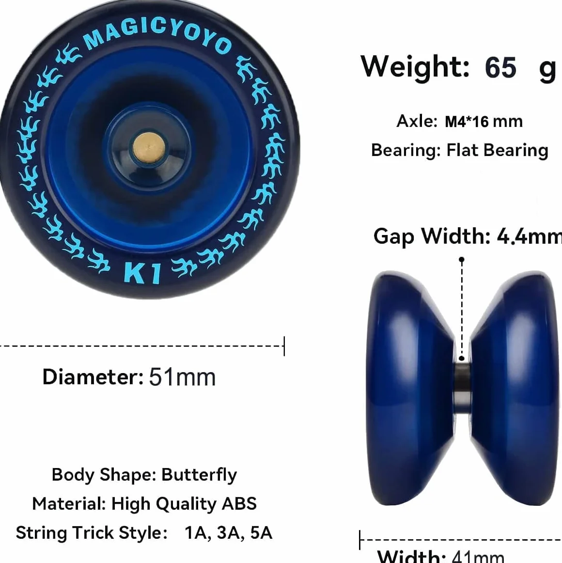 MAGICYOYO Profesjonalne yoyo dla dzieci, jo-jo dla początkujących, Magic Yoyo K1-Plus z torbą Yo Jo + rękawicą + 5 strunami jo-jo + 2 drążki do podnoszenia jojo niebieskie