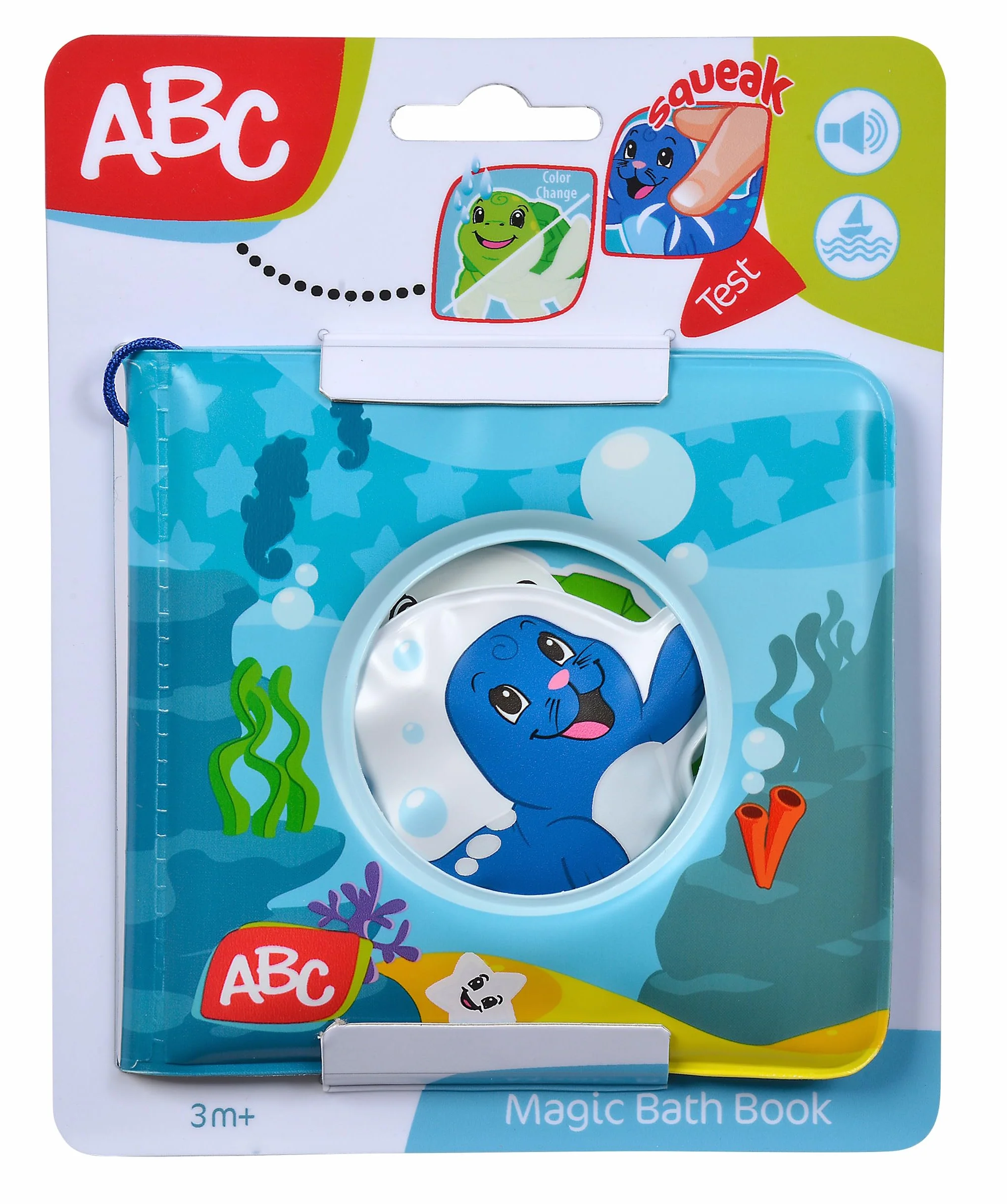 Simba 104010065 - ABC magiczna książka kąpielowa, obrazy ze zmianą koloru, zawieszka z piszczałką, 8 stron, 13 x 13 cm, od 6 miesięcy