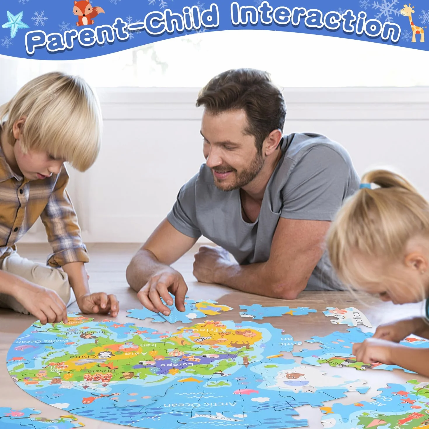 Puzzle dla dzieci, 71 elementów mapy świata puzzle dla 3-latków, okrągłe puzzle dla chłopców i dziewcząt w wieku od 3 do 8 lat, edukacyjne gry edukacyjne, zabawki urodzinowe dla