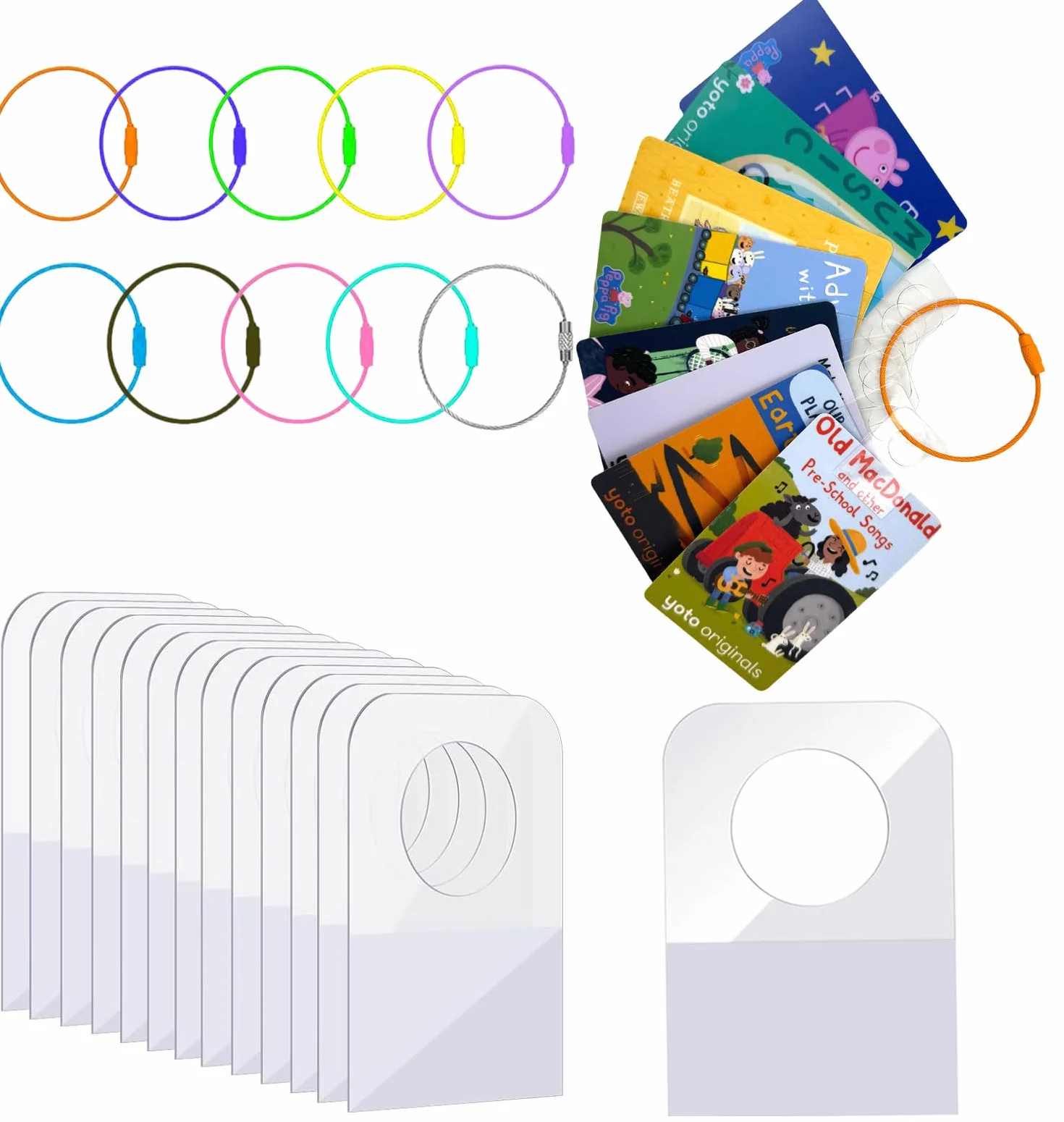 Yamobi Uchwyt na karty Yoto, pierścienie i zakładki, 50 sztuk Yoto Player Card Holder z 10 szlufkami, torba podróżna dla dzieci z akcesoriami Yoto, uchwyt na karty