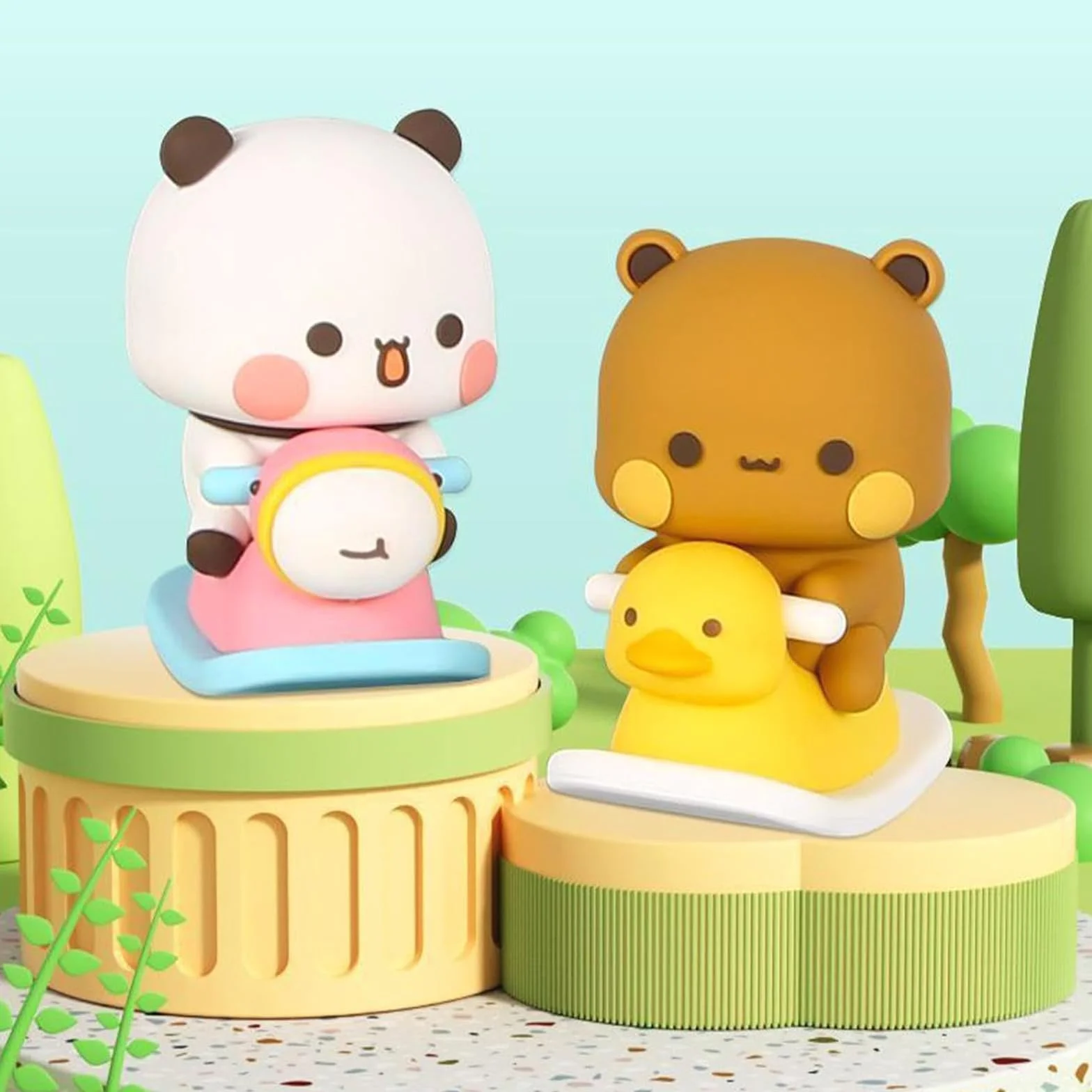 2 szt. Bubu Dudu Oscylacyjna Figurka, Śliczna Panda Dekoracja Deski rozdzielczej, Statua Niedźwiedzia Panda do samochodu, biura i domu