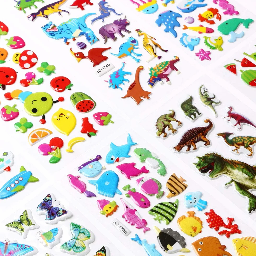Naklejki Vicloon Dla Dzieci, 22 Różne Naklejki 3D 500 Puszystych Naklejek, w Tym Zwierzęta, Dinozaury, Samochody, Liczby, Owoce, Samolot i nie Tylko