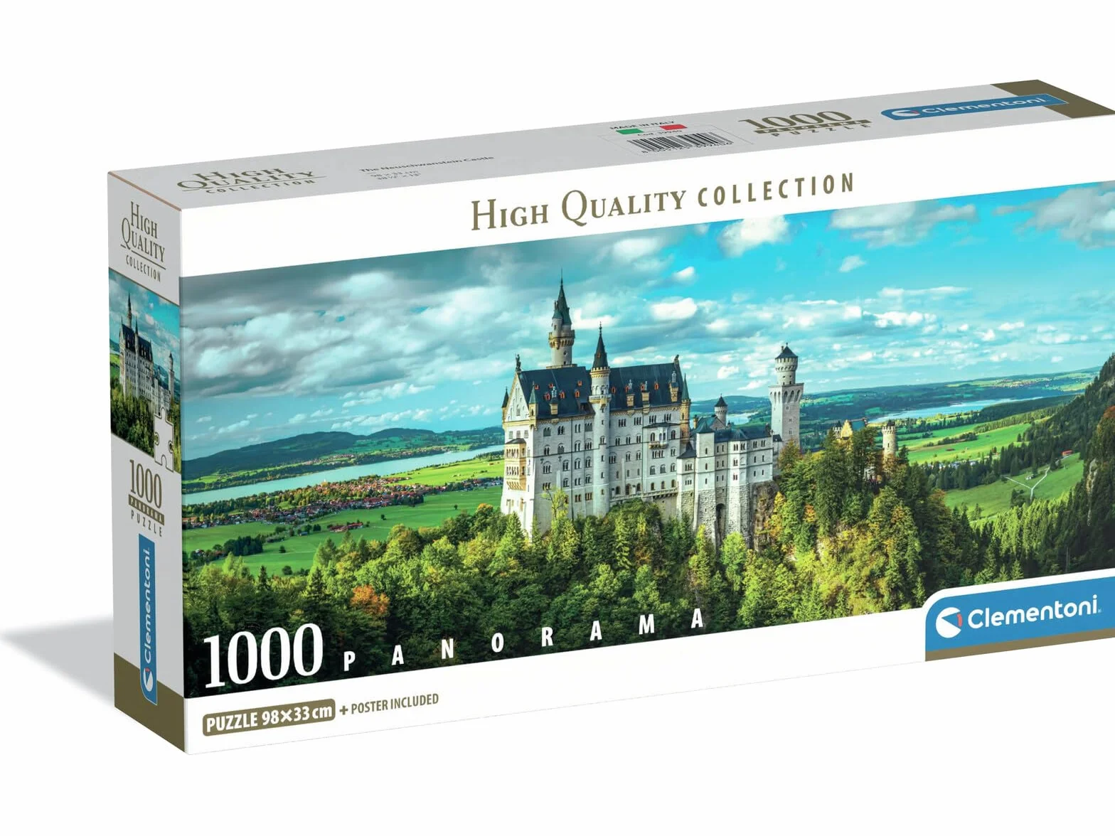 Clementoni - Puzzle 1000 elementow dla doroslych i nastolatkow, kolekcja, motyw zamku Neuschwainstein, z plakatem w zestawie, kompaktowe pudelko, pomysl na prezent wyrpodukowany we Wloszech, 98 x 33