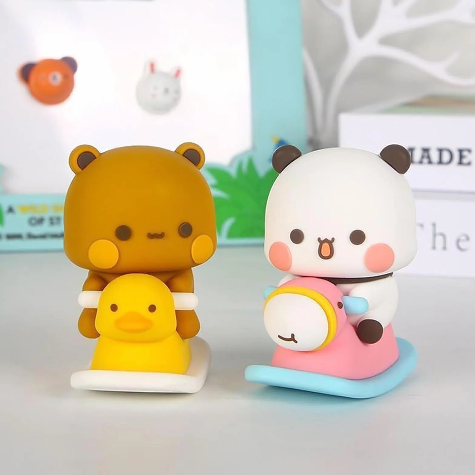 2 szt. Bubu Dudu Oscylacyjna Figurka, Śliczna Panda Dekoracja Deski rozdzielczej, Statua Niedźwiedzia Panda do samochodu, biura i domu