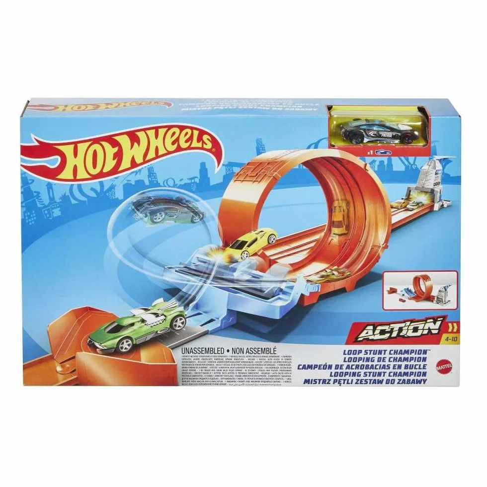 Hot Wheels Gtv13 - Loop Stunt Champion Track Set Z 1 pojazdem Hot Wheels W Skali 1:64, Zabawkowy Tor Wyścigowy dla Dzieci od 4 Lat