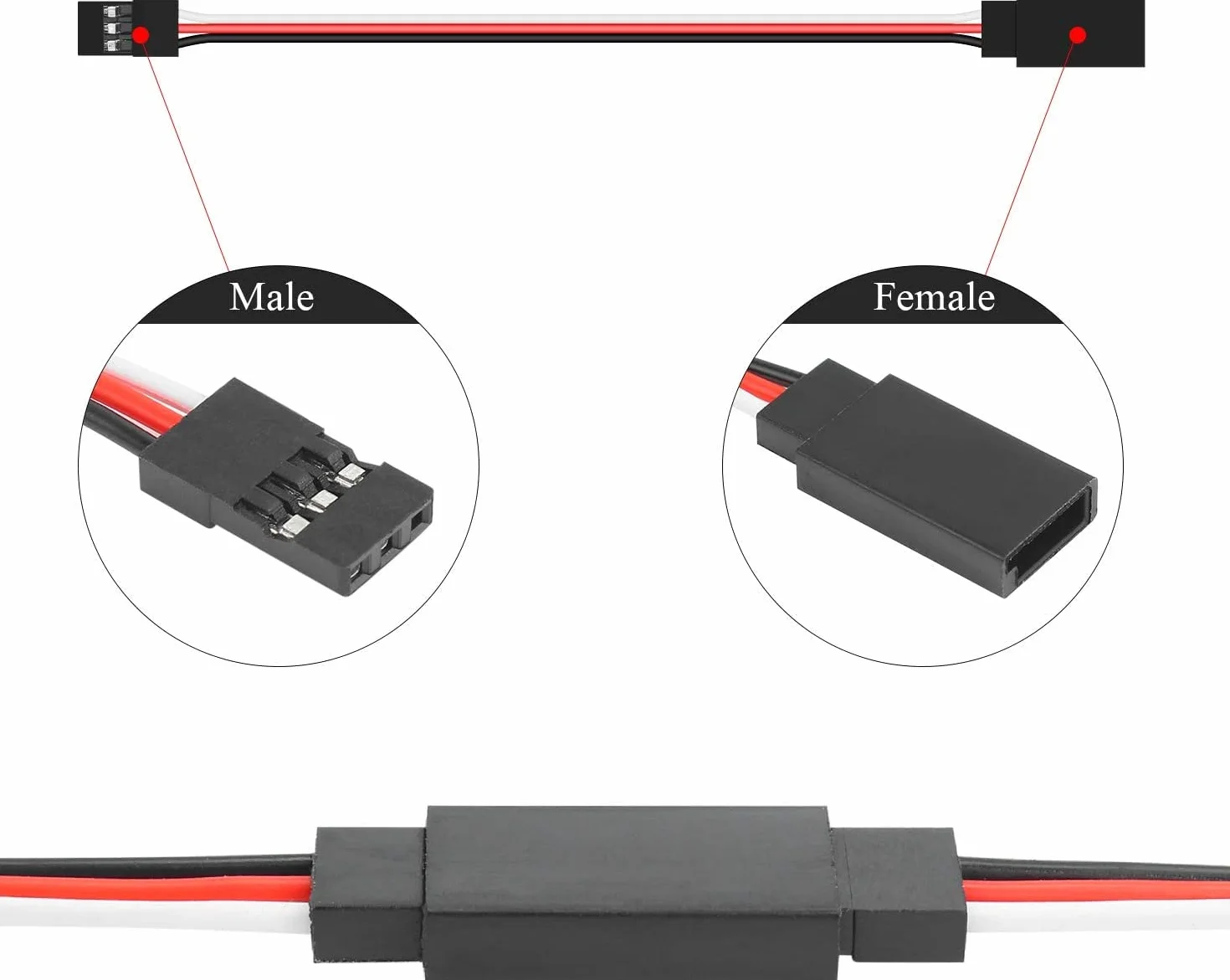 RUNCCI-YUN 25 szt. RC Servo przedłużacz, przedłużacz serwo JR, kabel serwo, kabel serwo 3-pinowy, wtyczka JR, 5 rozmiarów (10 cm, 15 cm, 30 cm, 50 cm i 60 cm)