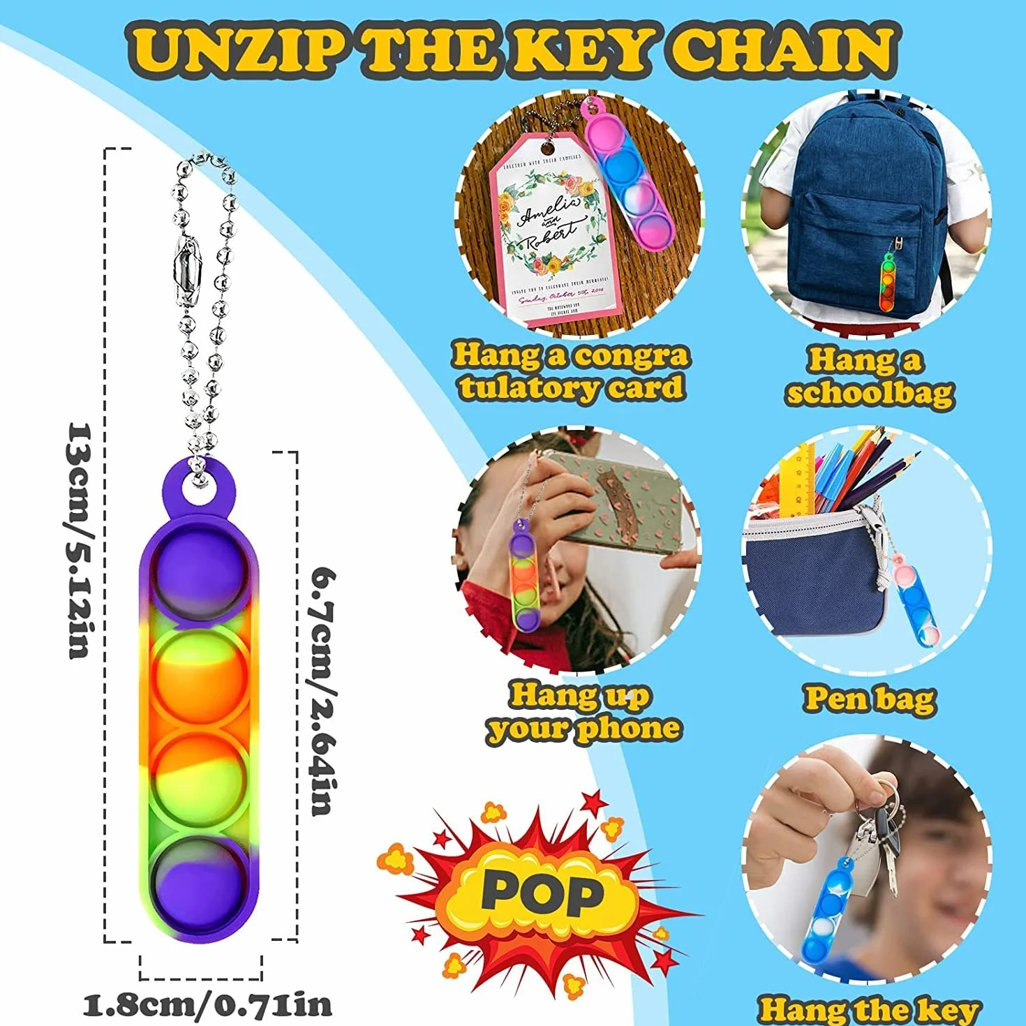 Mini zabawki Pop Fidget, 24 sztuki, mini Pop It Fidget, breloczek do kluczy, mały breloczek Pop Bubble it, antylękowy dla dzieci i dorosłych