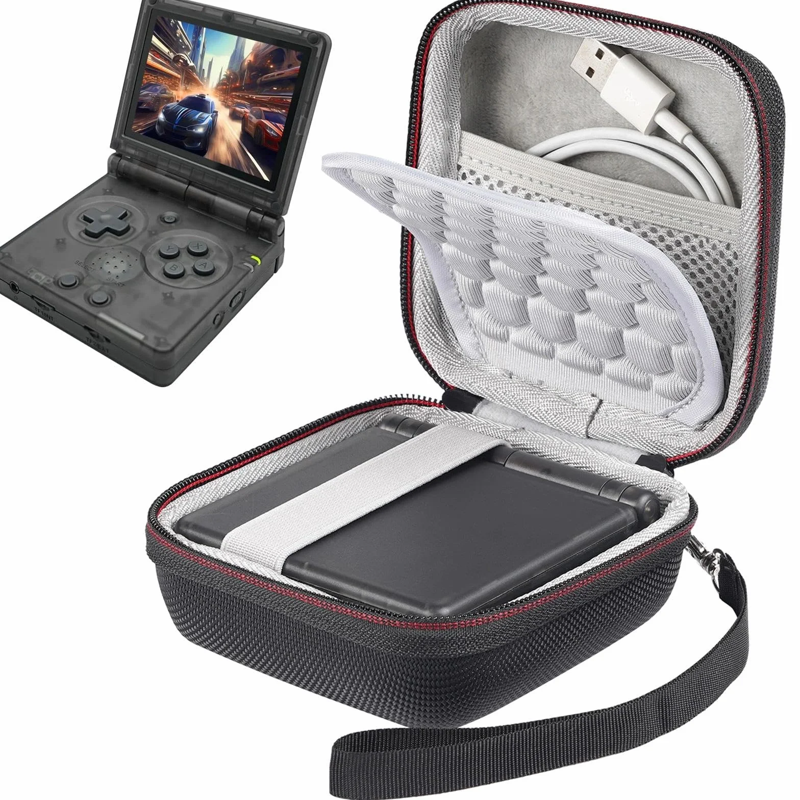 Twardy futerał na konsolę do gier Anbernic RG35XXSP/RG35XXSP Flip/RG34XXSP/Gameboy Advance SP Retro, podróżne pudełko do przechowywania RG35XXSP z siatkową torbą - tylko futerał