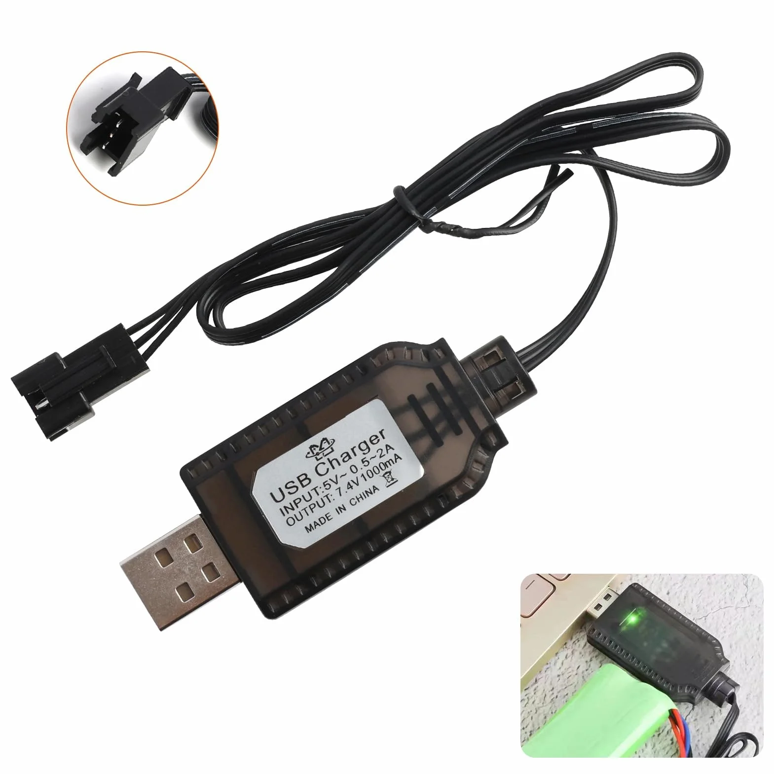 RC kabel do ładowania 7,4 V LiPo akumulator ładowarka USB z wtyczką SM-3 PIN, kabel do ładowarki USB rc, odpowiedni do samochodów RC, dronów, quadkopterów, zabawek zdalnie sterowanych, ochrona