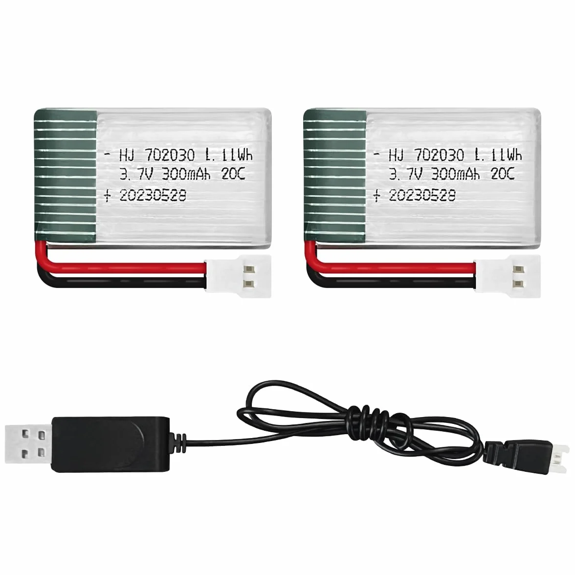 HAWK'S WORK 2 Akumulatory Lipo 3.7V, 300 mAh Akumulator Litowo-polimerowy do Drona Helikoptera RC Wszystkie Modele i Zabawki (MX2.0 Złącze)