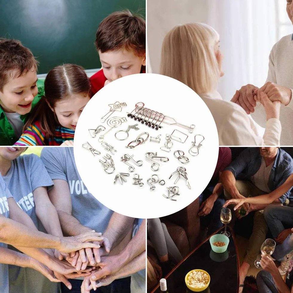 Puzzle z Drutu Metalowego, 20 szt. Zestaw łamigłówek z Drutu Metalowego Puzzle IQ Trening Umysłu Zabawki Edukacyjne Prezenty Urodzinowe dla Dzieci