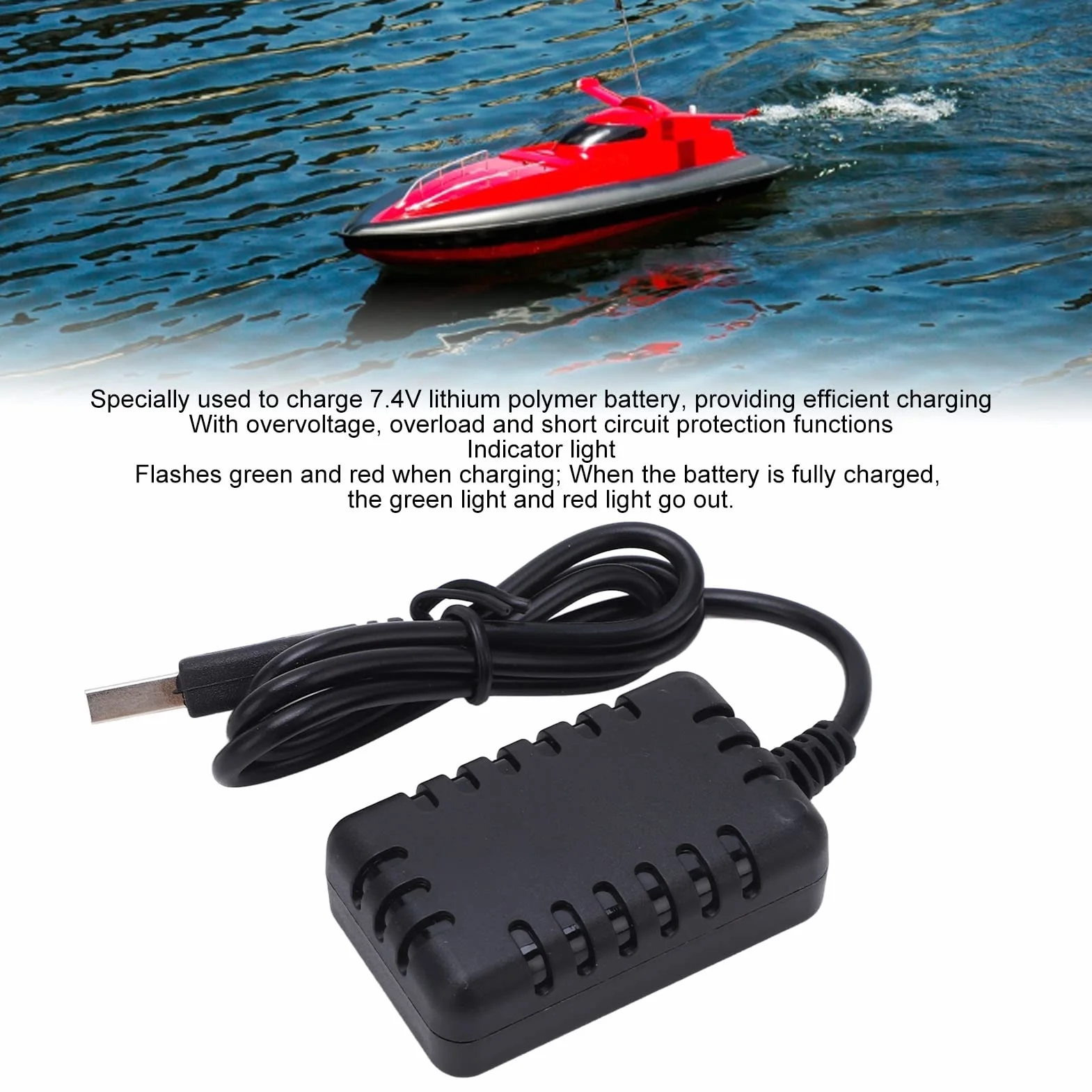 2 w 1 7.4V LiPo Ładowarka do Utrzymywania Równowagi z ładowarką Plastikowa ładowarka USB z lampką kontrolną do Samochodów i łodzi RC