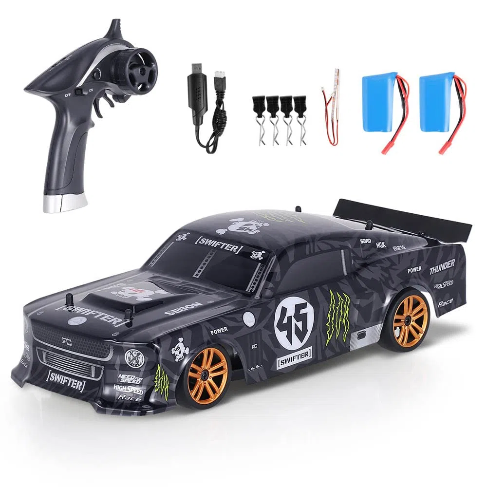 Goolsky RC Drift Car 1/18 2,4 GHz 4WD 30 km/h silnik RC180 silnie magnetyczny, RTR, duża prędkość, akumulator, ekologiczny, wyścigowy samochód wyścigowy, prezent dla dzieci, 2 baterie