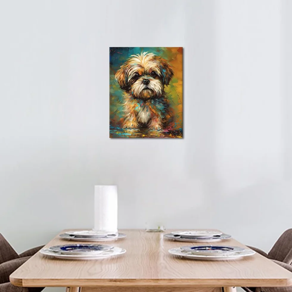 TISHIRON Zestaw do malowania według liczb, psy na płótnie, zestawy do malowania według liczb dla dorosłych, pies Shih Tzu, zestawy do malowania według liczb dla dzieci, zestawy do malowania według