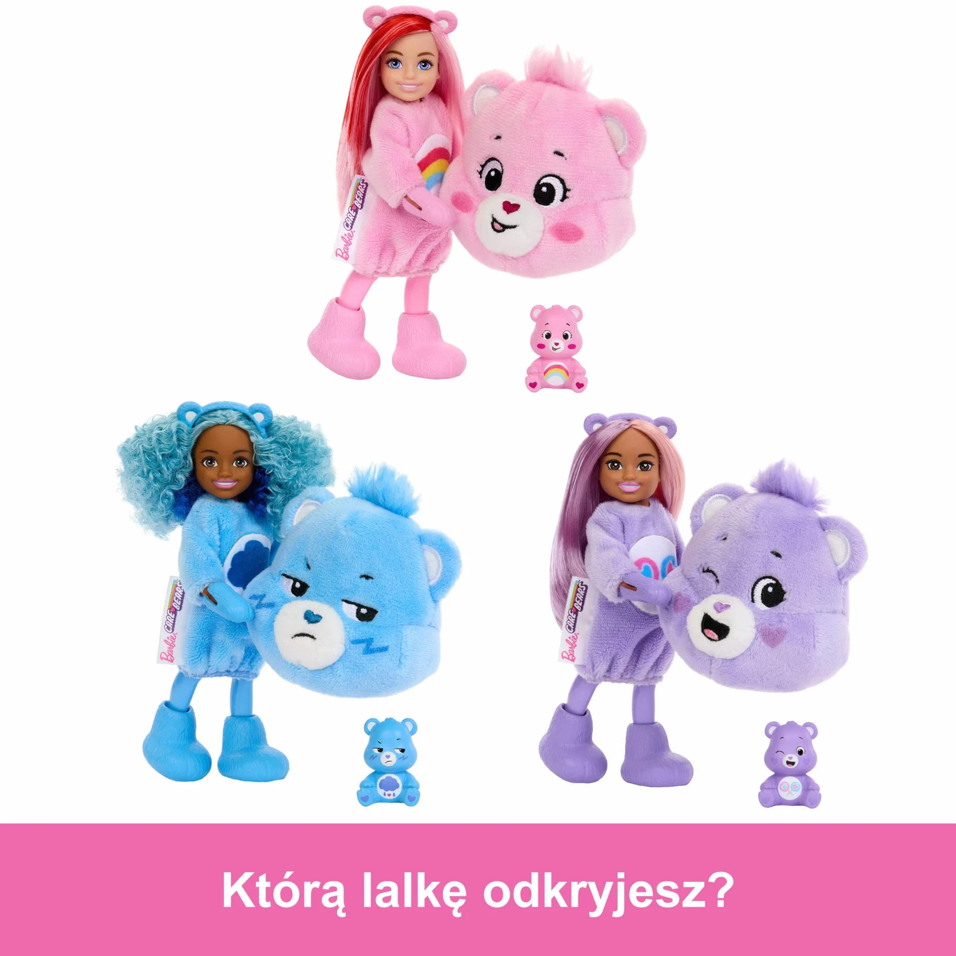 Barbie Cutie Reveal Chelsea Lalka i akcesoria Seria Troskliwe Misie Zestaw z małą lalką w kostiumie i z 6 niespodziankami, JCN97