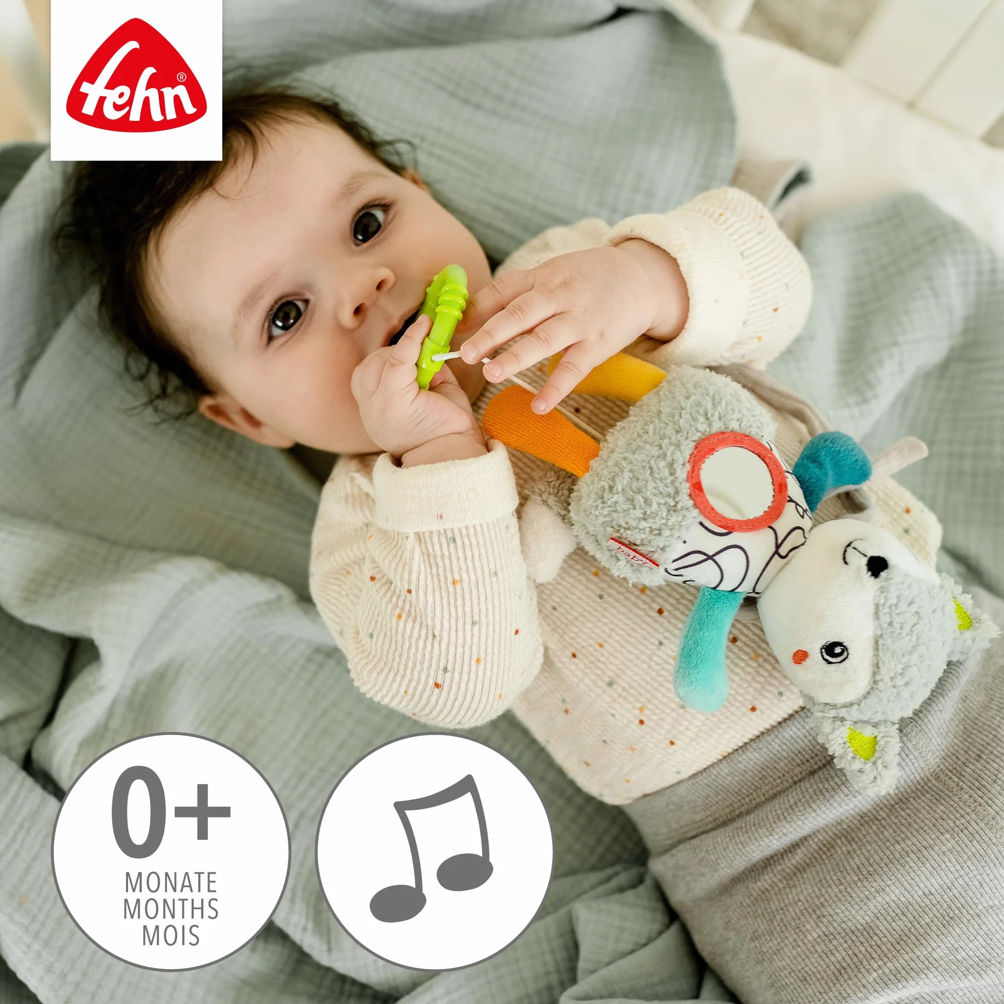 Fehn Mini-Spieluhr Fuchs – Kuscheltier & Einschlafhilfe mit Spiegel & herausnehmbarem Spielwerk – Melodie „Weißt du wieviel Sternlein stehen“ – zuhause & unterwegs – für Babys & Kinder ab 0+ Monaten