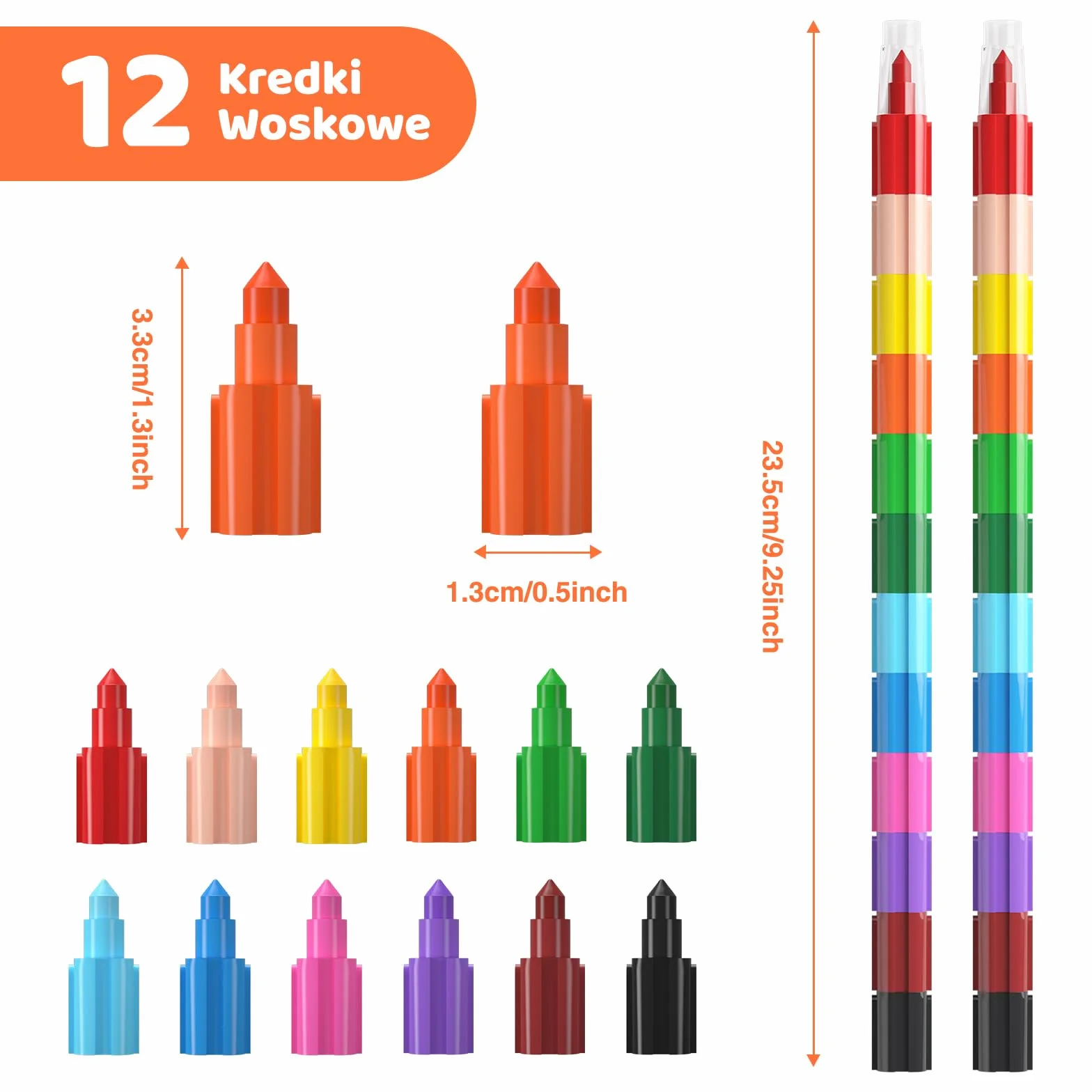12 x DIY kredki do układania w stos dla dzieci i dorosłych, kolorowe kredki punktowe do szkolnego rysunku biurowego, nietoksyczny zestaw kredek do kolorowania na materiały stacjonarne prezent