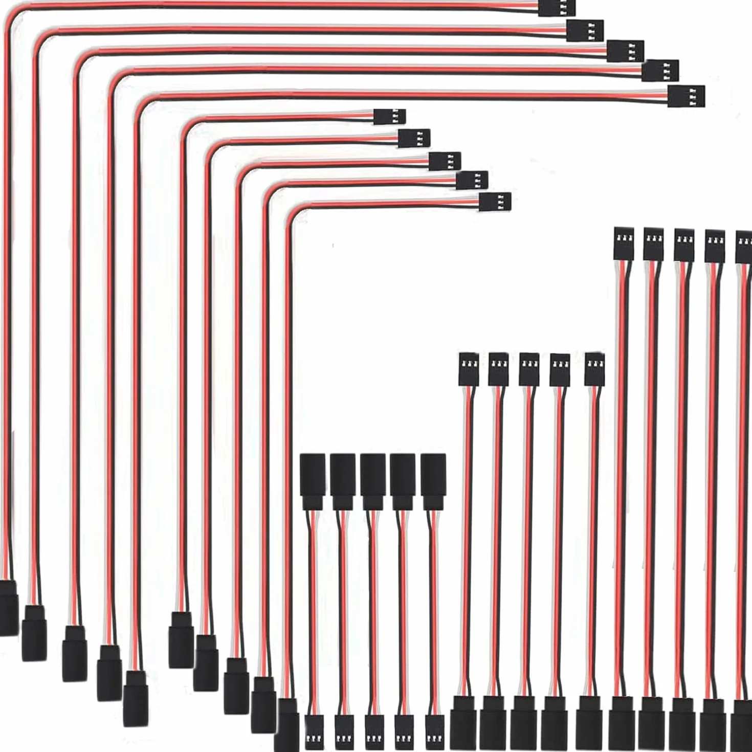RUNCCI-YUN 25 szt. RC Servo przedłużacz, przedłużacz serwo JR, kabel serwo, kabel serwo 3-pinowy, wtyczka JR, 5 rozmiarów (10 cm, 15 cm, 30 cm, 50 cm i 60 cm)