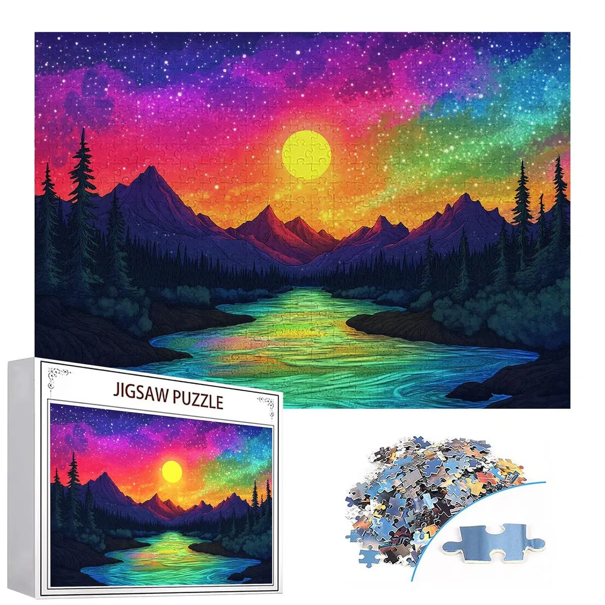 Puzzle 3000 elementów leśnych puzzle dla dorosłych księżyc 122 x 81 cm Unikalne rzemiosło klasyczne 3D Drewniane układanki do rodzinnych gier aktywnych, układanka do samodzielnego wykonania nawet do
