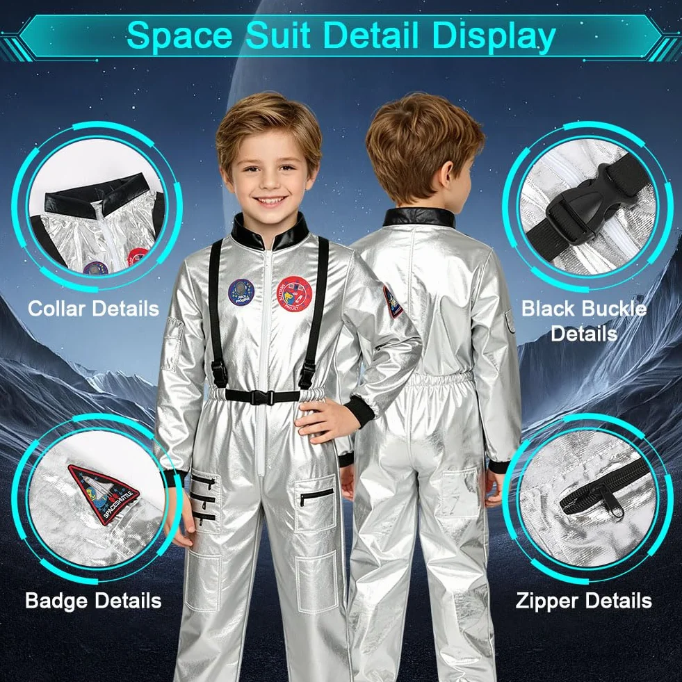 AUYAO Kostium Astronautów Dziecko, Kostium Dziecka, Kostium Astronautów Dziecko, Prezent na Karnawał Halloween Cosplay, Srebrny
