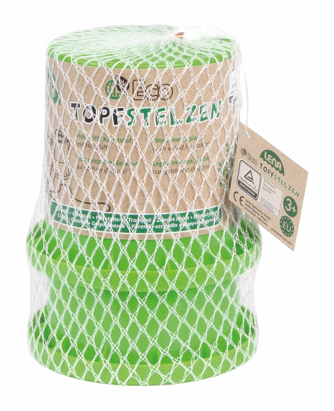 LENA Eco szczudła doniczkowe 17 cm, puszki dla dzieci, dla dzieci do równowagi, mieszanka tworzywa sztucznego i drewna o zapachu drewna, idealne do koordynacji, certyfikat TÜV, od 3 lat