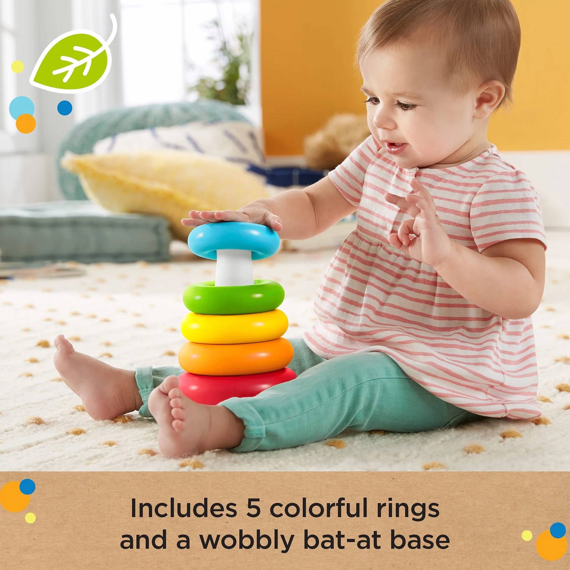 Fisher-Price Rock-A-Stack Zabawka Piramidka, Wielokolorowy, Od 6 Miesięcy