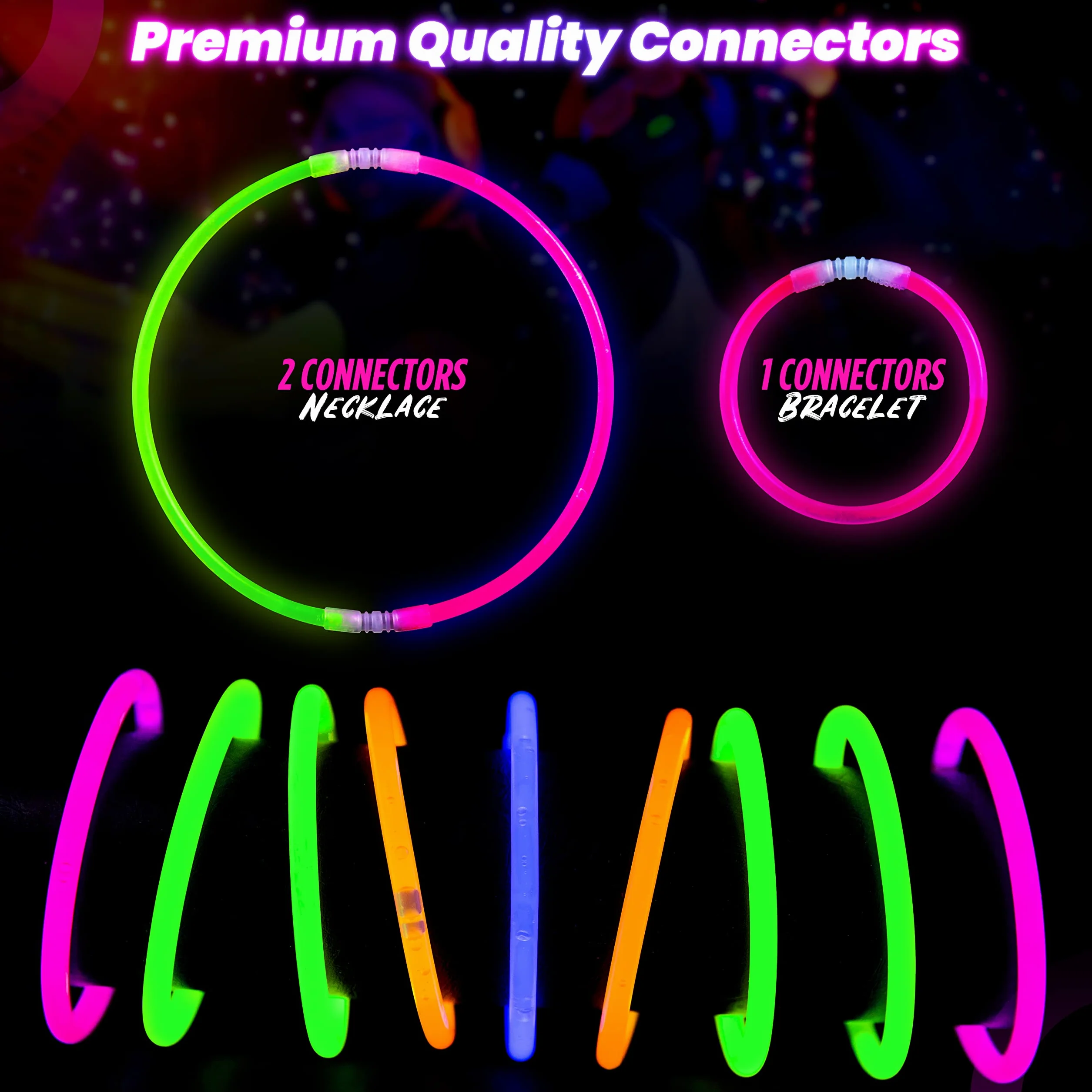 100 sztuk wysokiej jakości bransoletek Glowhouse Glow Stick, indywidualne kolory, Misura unica, Metal
