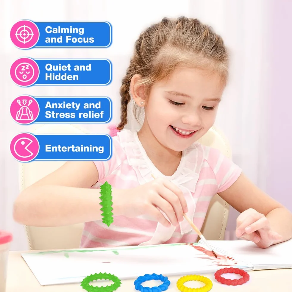 Aolso Fidget Toys, 4 szt. elastycznych bransoletek Fidget do redukcji stresu dla dzieci, antystresowych dorosłych, gry autyzm dla Adhd, Autyzm łagodzący lęk przed stresem, jako prezenty dla dzieci