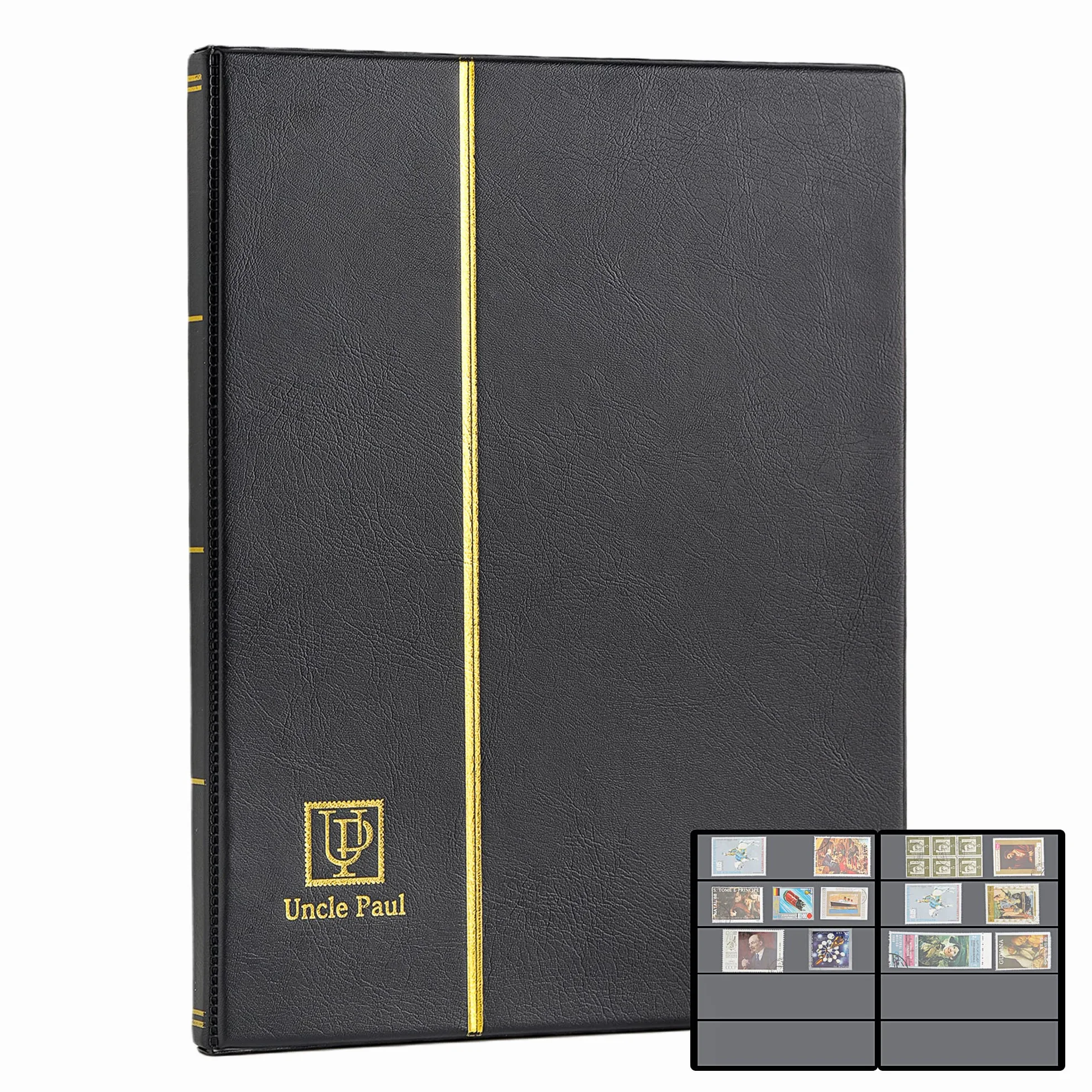 Album na znaczki, 100 kieszeni, 40 czarnych boków, skórzana wyściełana czarna okładka, segregator do przechowywania papierowych znaczków pieniędzy AS0105BK