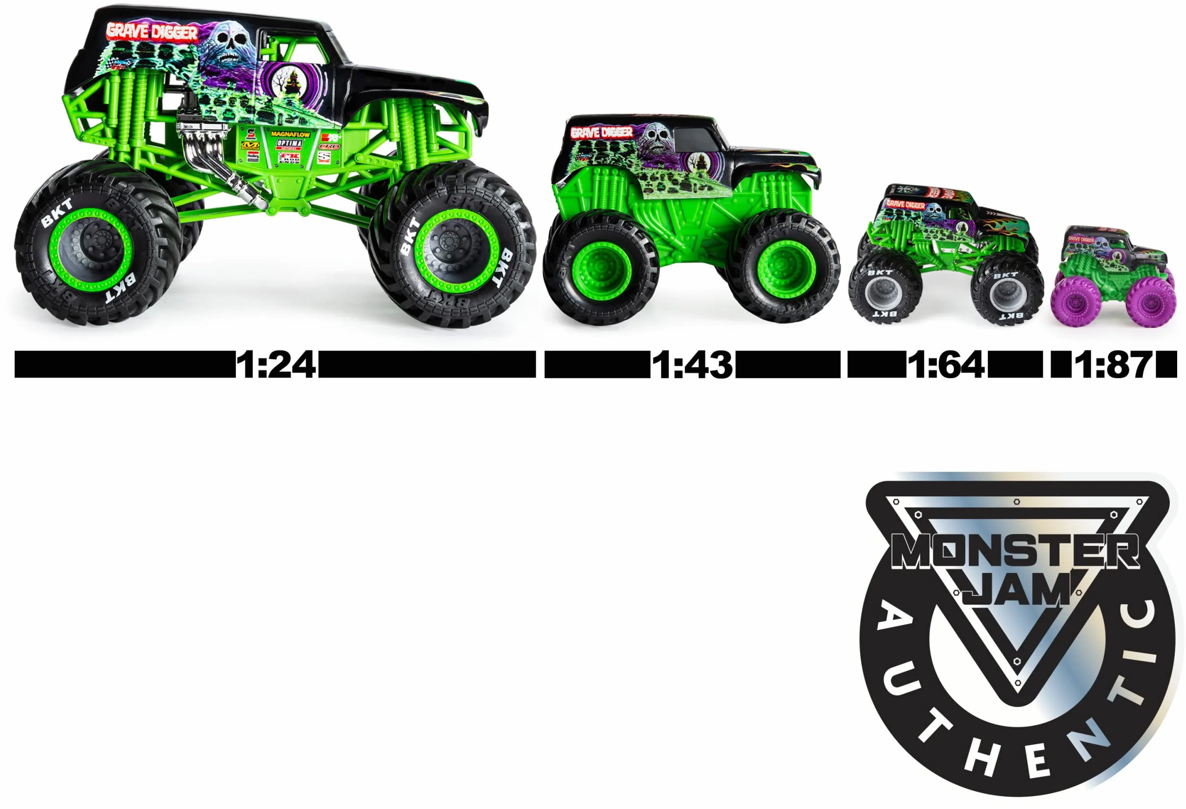 Monster Jam - Oryginalny dwupak z Batmobil vs. Megalodon - autentyczne Monster Trucks w skali 1:64