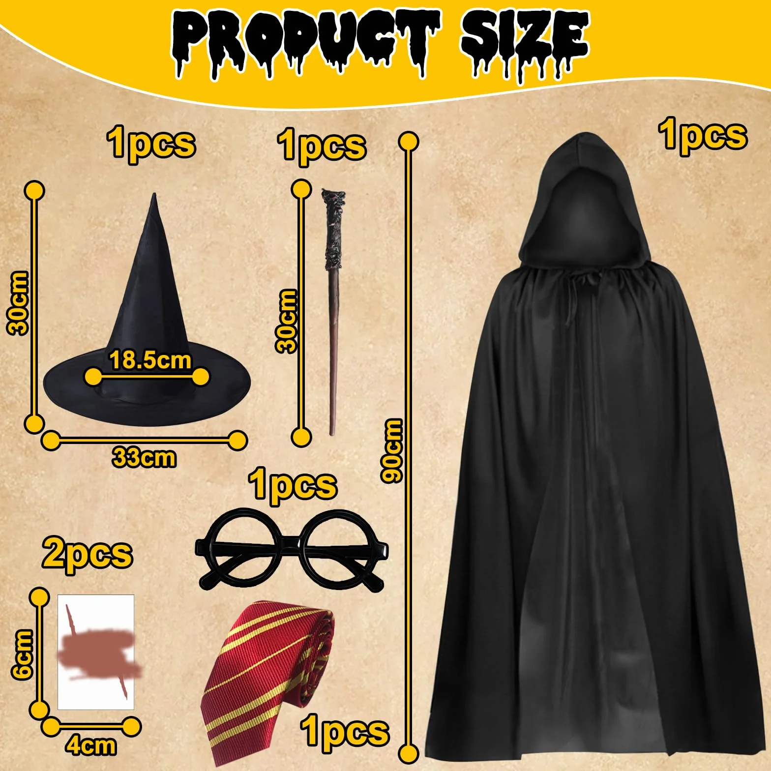 JSTHHTT Zestaw czarodziejskiej peleryny, kostium czarodzieja dla dzieci, szlafrok czarodziejski, krawat, okulary, kostium dla chłopców i dziewczynek, kostium na Halloween, do cosplay, fantazyjna