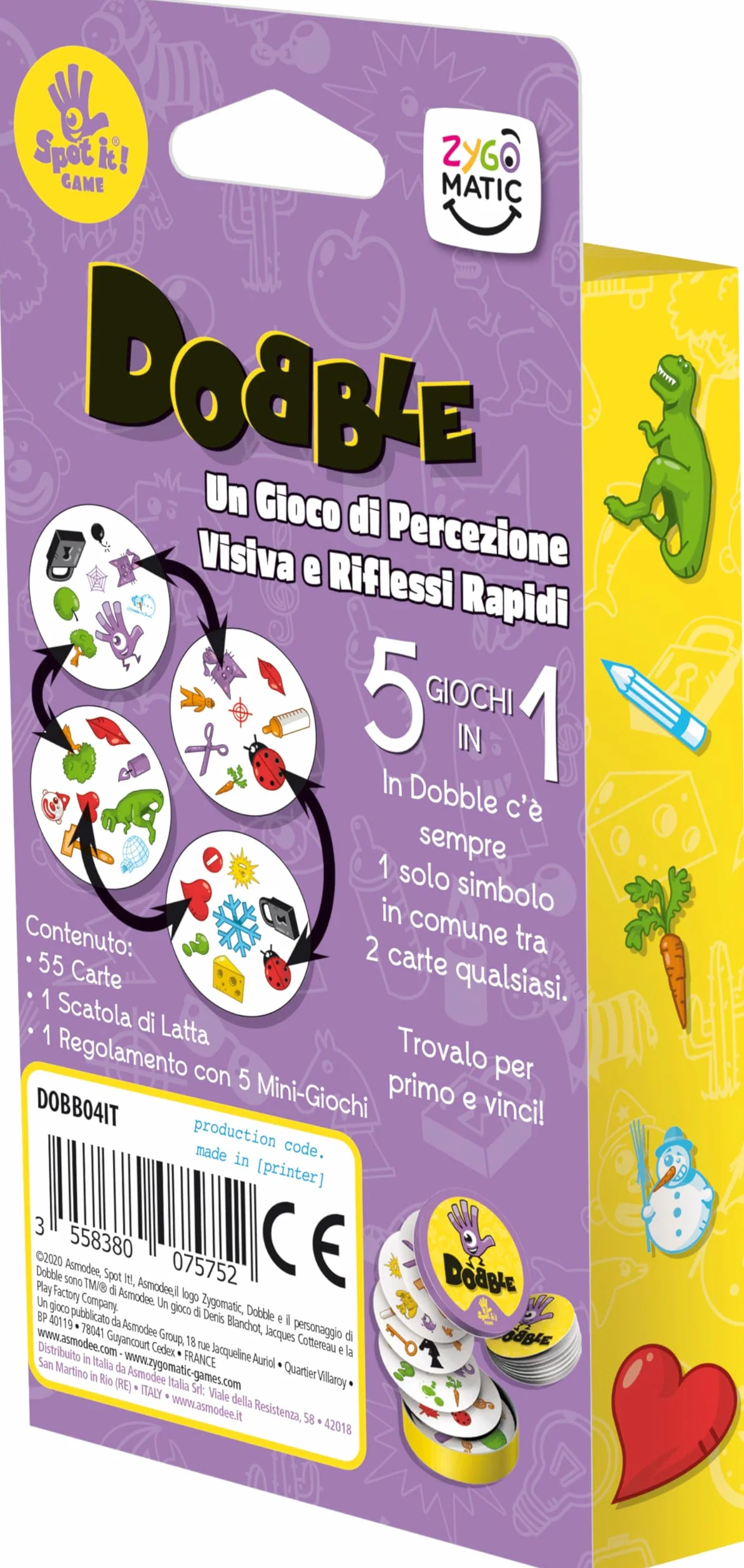 Asmodee: Dobble Classic Blister Eco, wersja mini, zabawna gra karciana dla całej rodziny, 5 minigier, 2-8 graczy, 6+ lat, wydanie włoskie