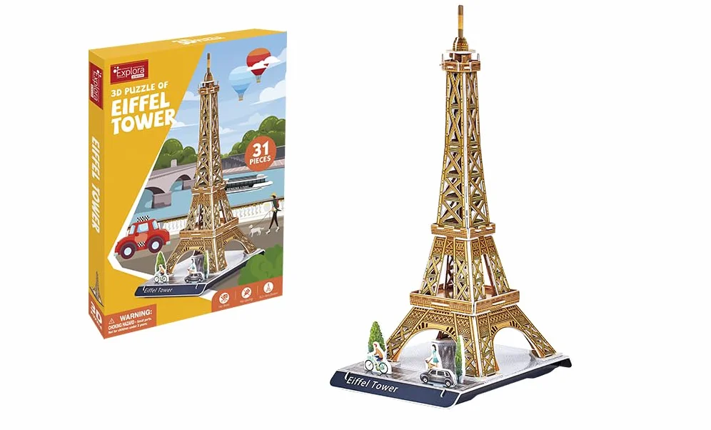 EXPLORA - Wieża Eiffla - Puzzle 3D - 540010-31 Części - Zabytek Historyczny - Poziom 2 - Bez Kleju lub Nożyczek - Edukacyjne - Paryż - Gra Budowlana - Prezent - Model - Od 5 lat